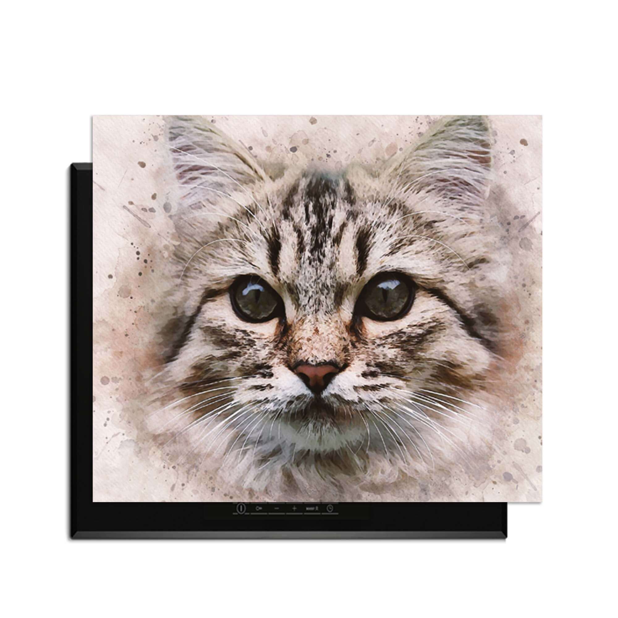 Majestic Cat - Herdabdeckplatte mit niedlichem Katzenporträt für eine warme Küche.