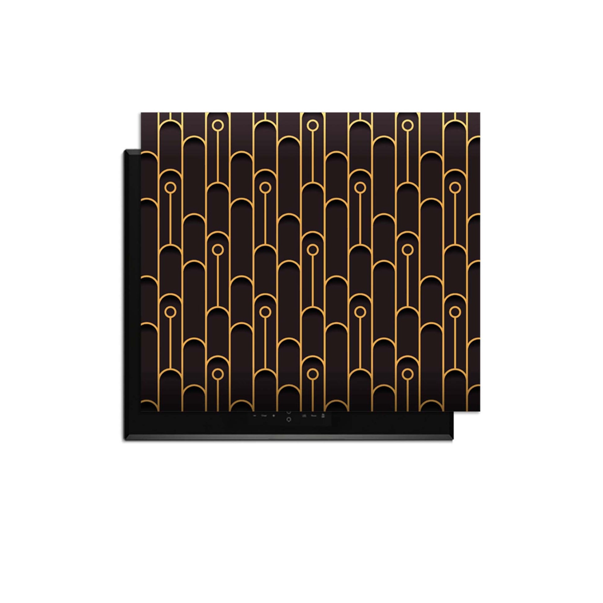 Golden Arc - Herdabdeckplatte mit elegantem geometrischem Muster in Schwarz und Gold.