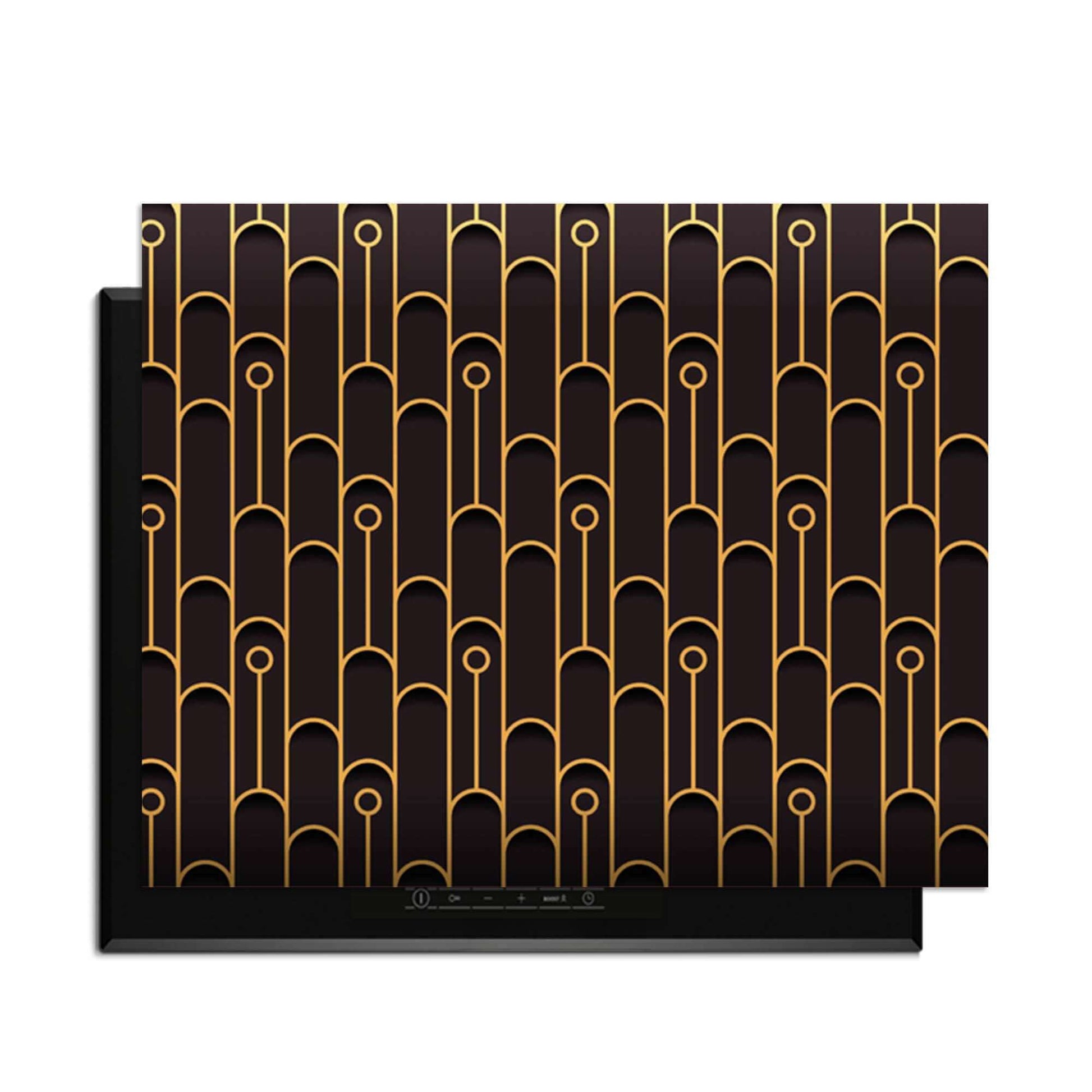 Golden Arc - Herdabdeckplatte mit elegantem geometrischem Muster in Gold und Schwarz, perfekt für Ihre Küche.