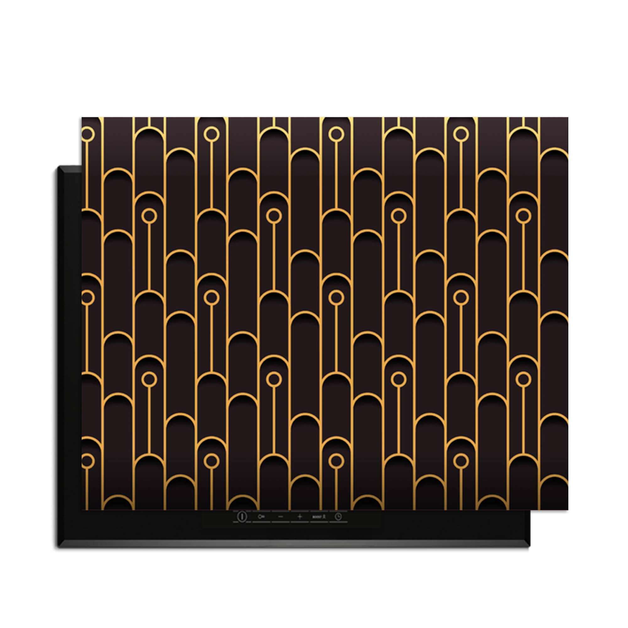 Golden Arc - Herdabdeckplatte mit elegantem geometrischem Muster in Gold und Schwarz, perfekt für Ihre Küche.