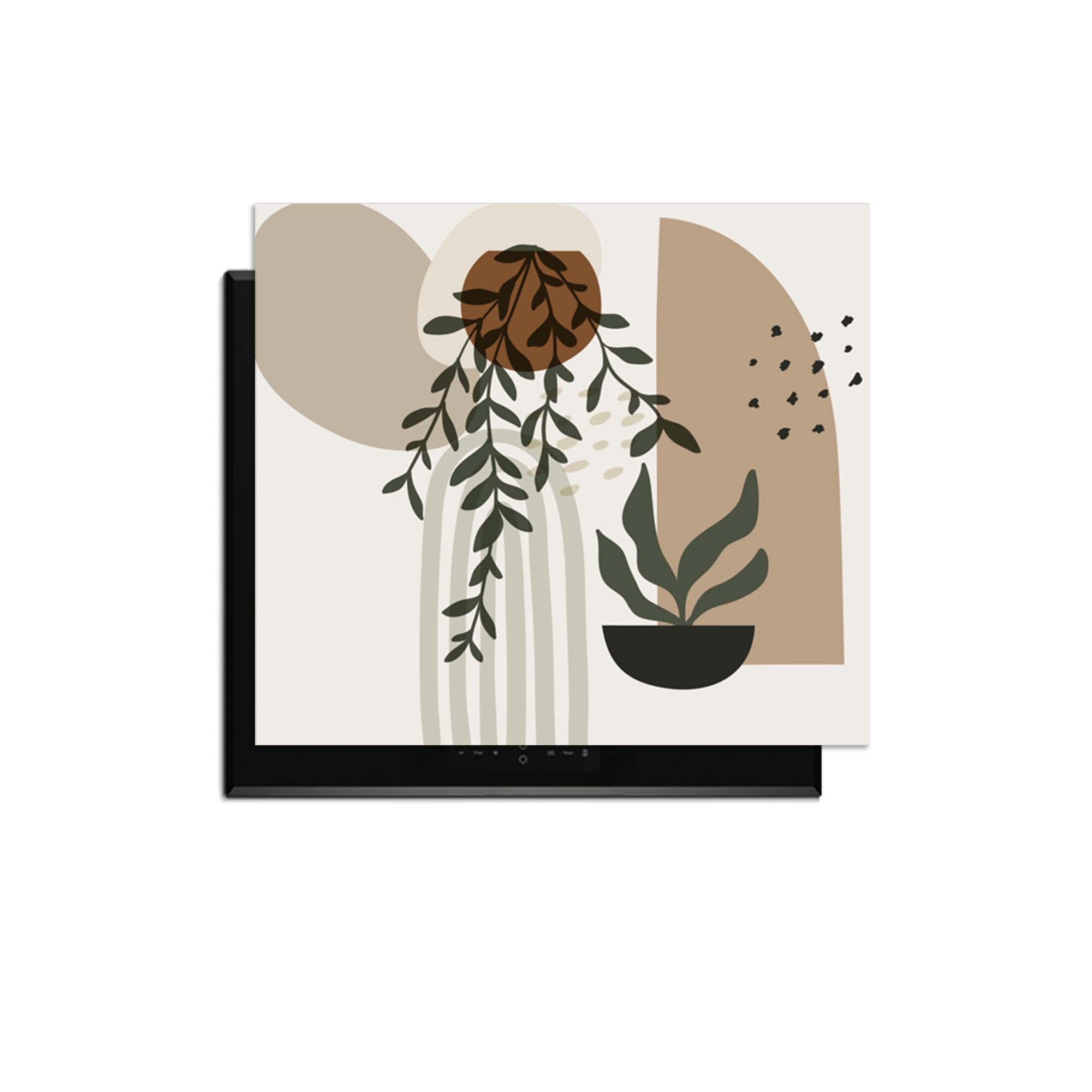 Botanical Harmony - Japandi Herdabdeckplatte mit botanischem Design für eine stilvolle Küche.