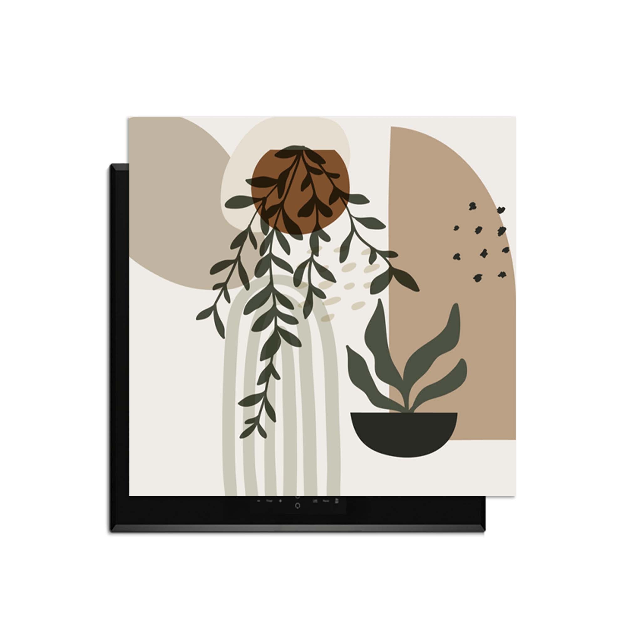 Botanical Harmony - Japandi Herdabdeckplatte mit botanischem Design für elegante Küchen.
