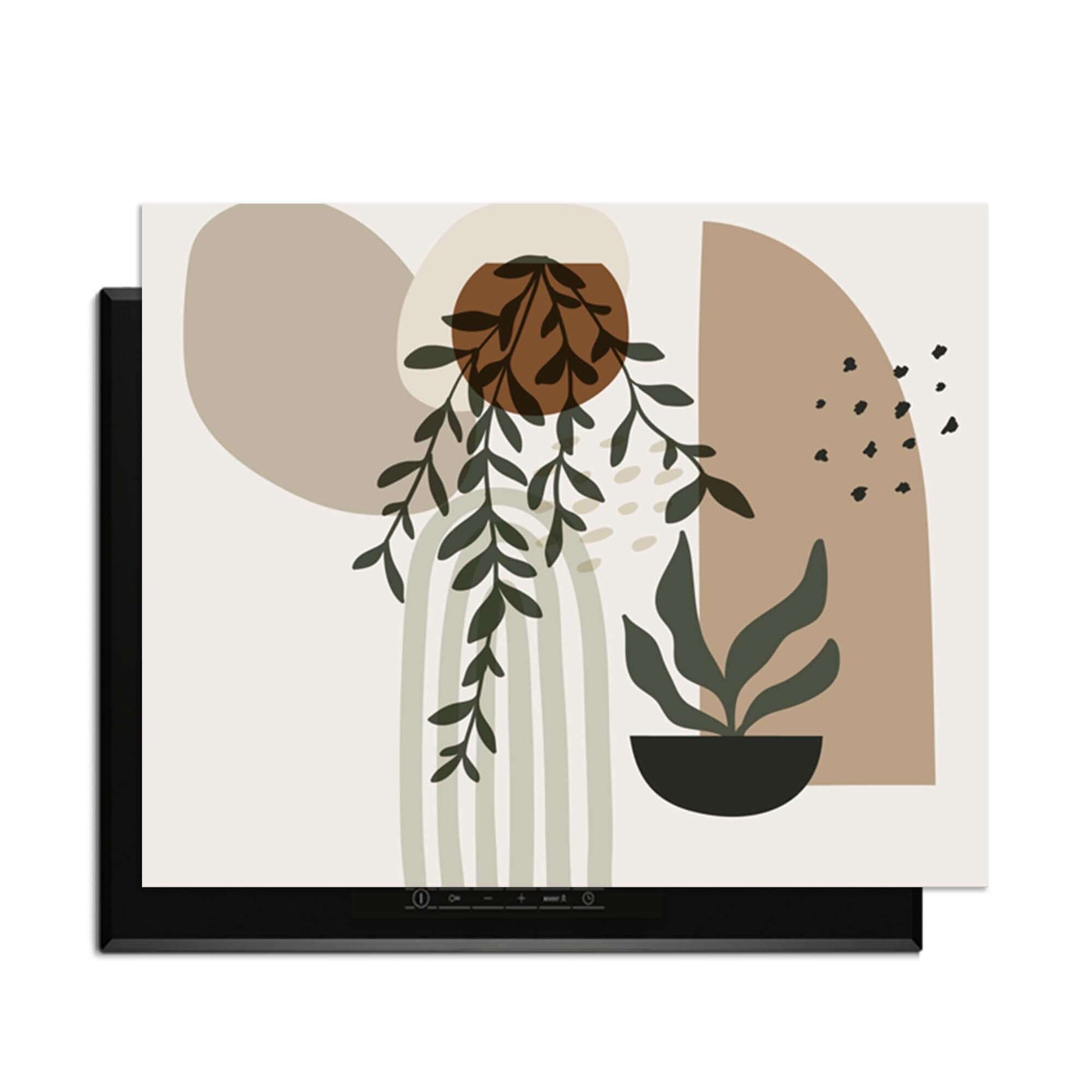 Botanical Harmony - Japandi Herdabdeckplatte mit einem botanischen Design voller Eleganz und Stil.