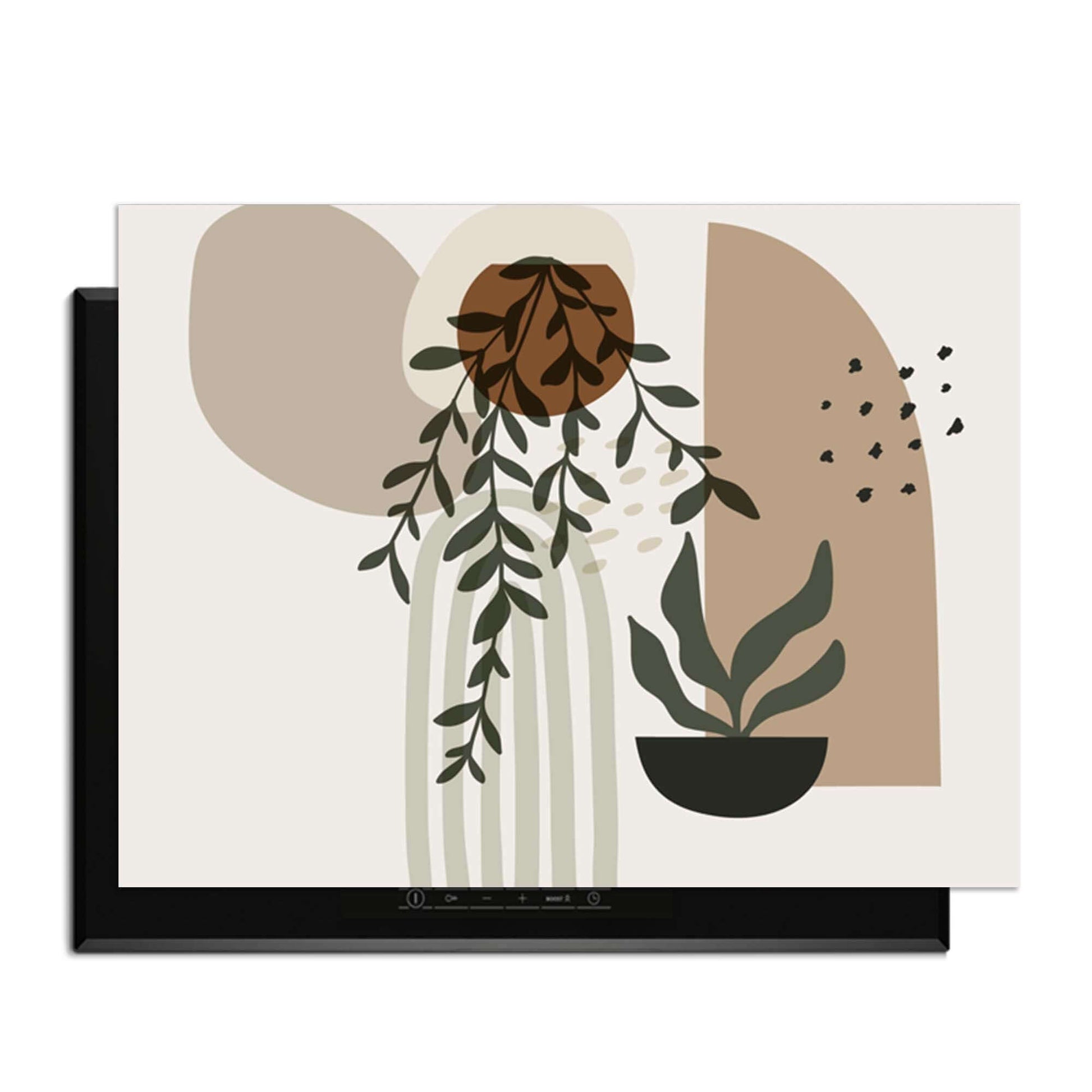 Botanical Harmony - Japandi Herdabdeckplatte mit botanischem Design und eleganten Pflanzenmotiven.