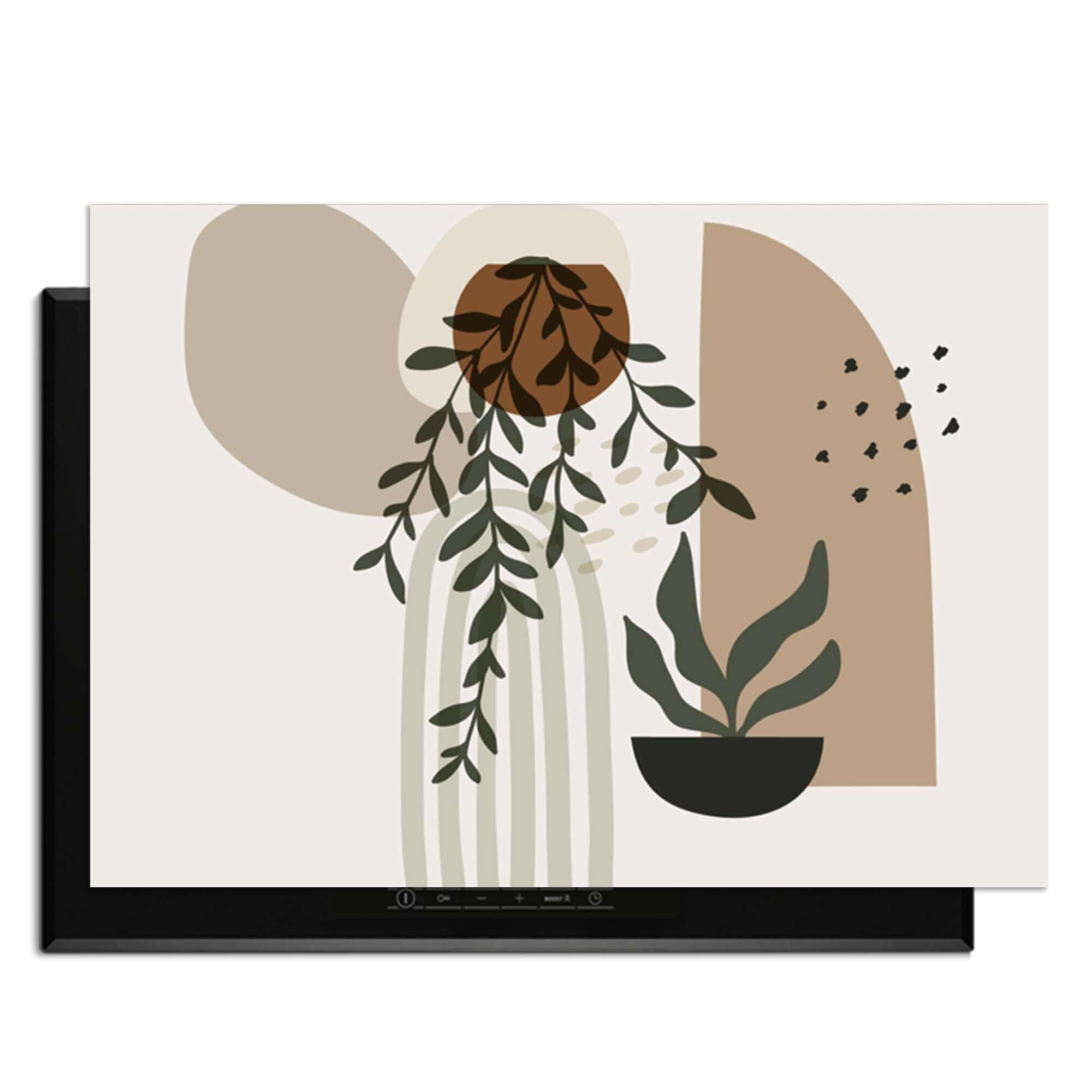 Botanical Harmony - Japandi Herdabdeckplatte mit botanischen Mustern und modernen Elementen.