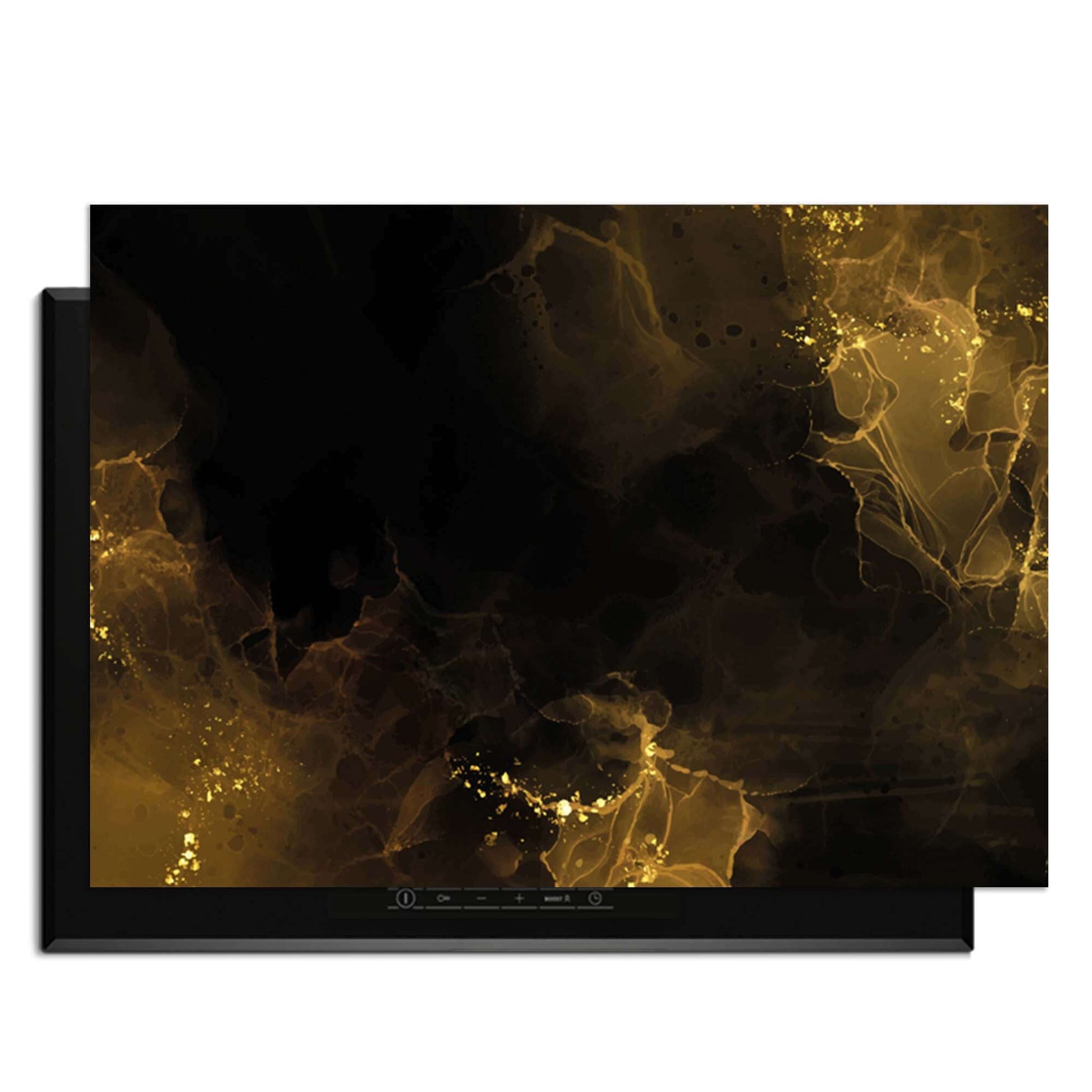 Golden Smoke - Herdabdeckplatte mit tiefem Schwarz und goldenem Schleier, luxuriöser Look für die Küche.