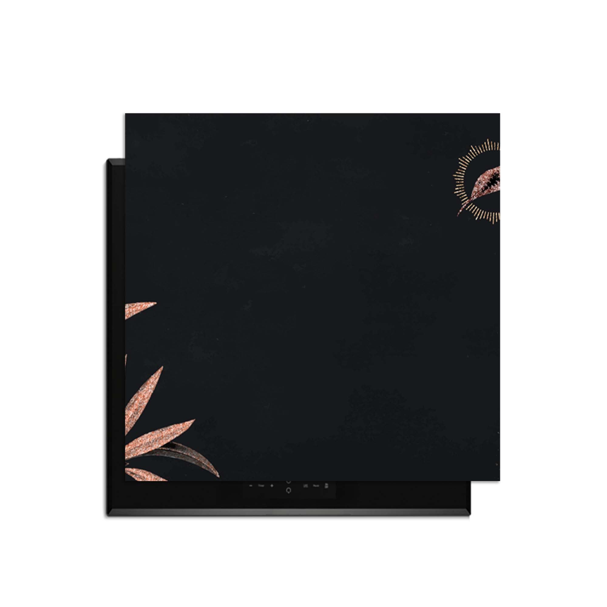 Golden Olive - Herdabdeckplatte mit einem tiefschwarzen Hintergrund und einem goldenen Olivenzweig-Design.