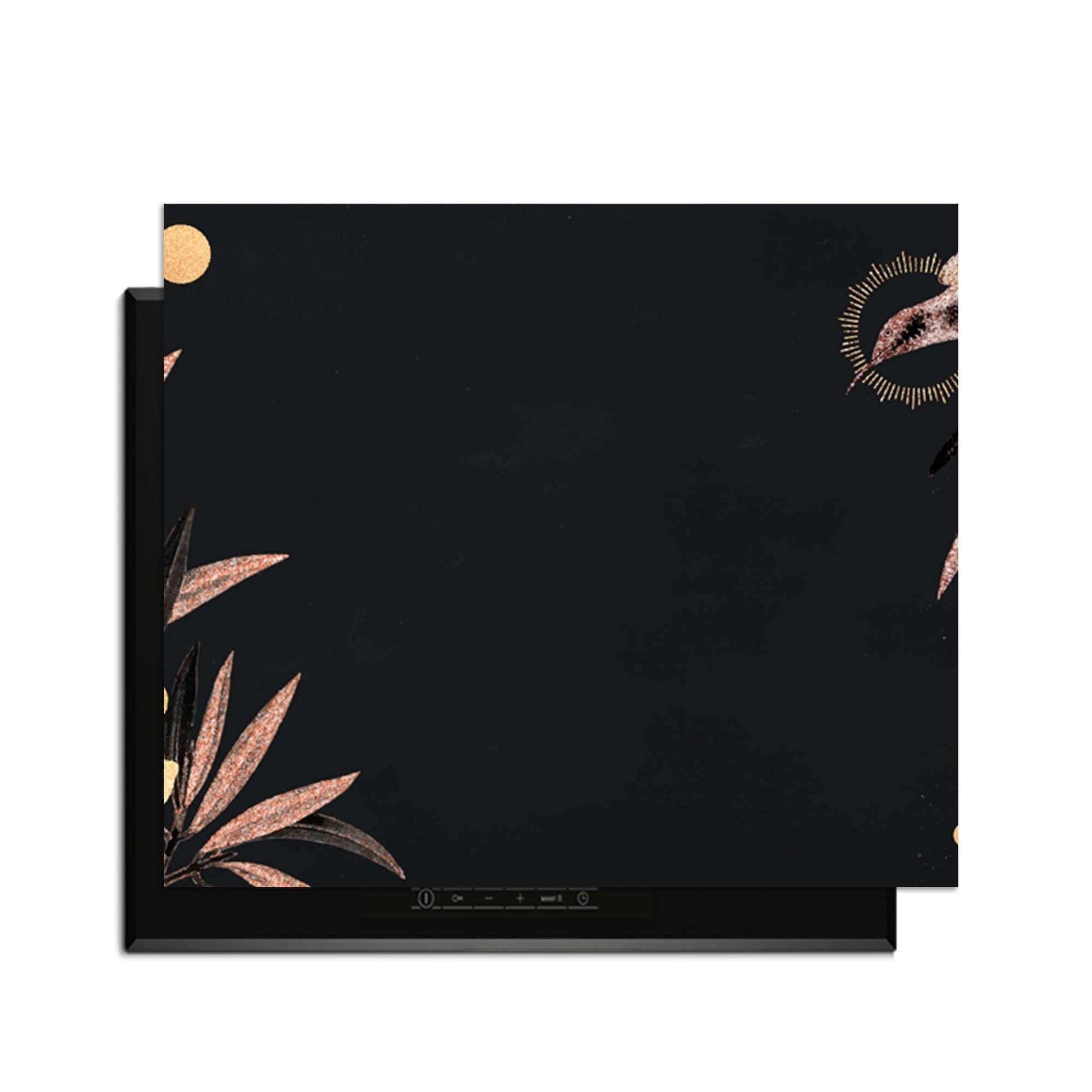 Golden Olive - Herdabdeckplatte mit einem stilvollen Design aus goldenen Olivenzweigen und einem eleganten Vogel.