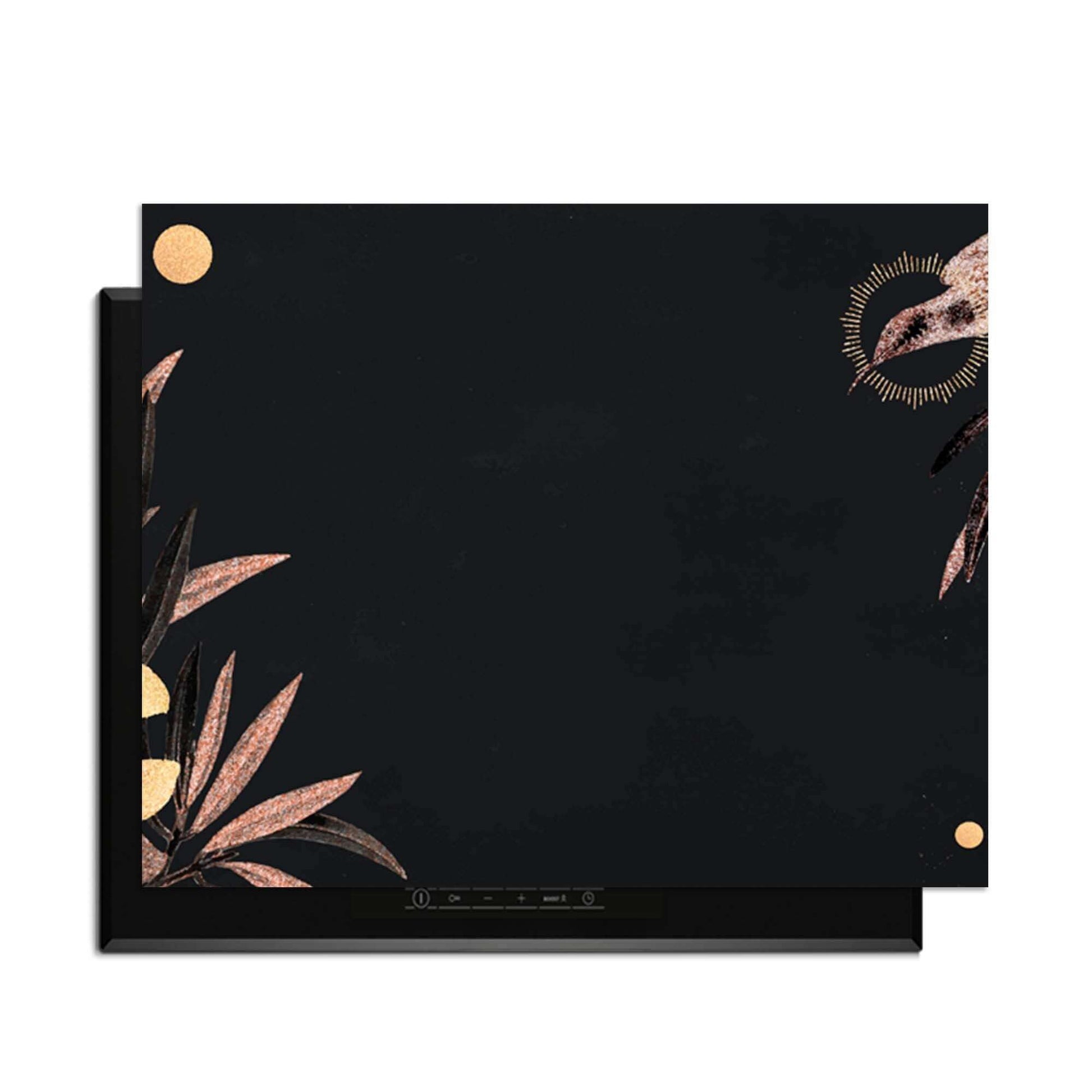 Golden Olive - Herdabdeckplatte mit schwarzem Hintergrund und goldenen Olivenzweigen, stilvoller Look.