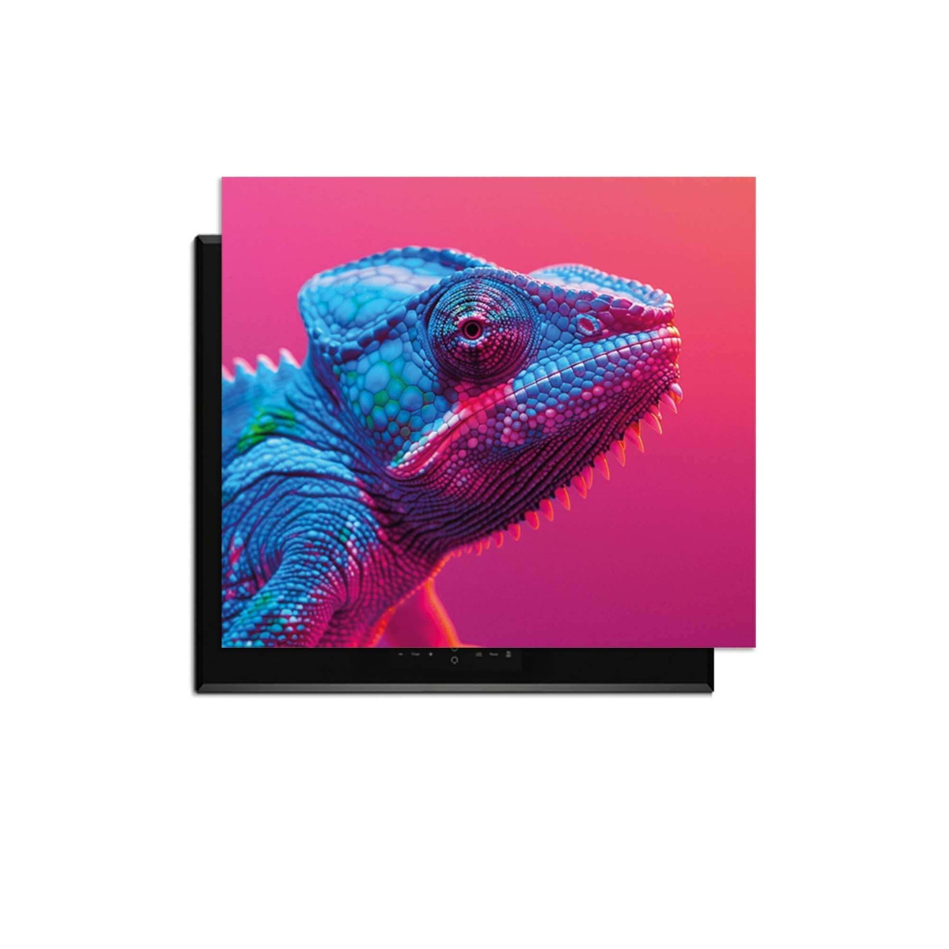 Chroma Cameleon - Herdabdeckplatte mit buntem Chamäleon im Neon-Stil für die Küche.