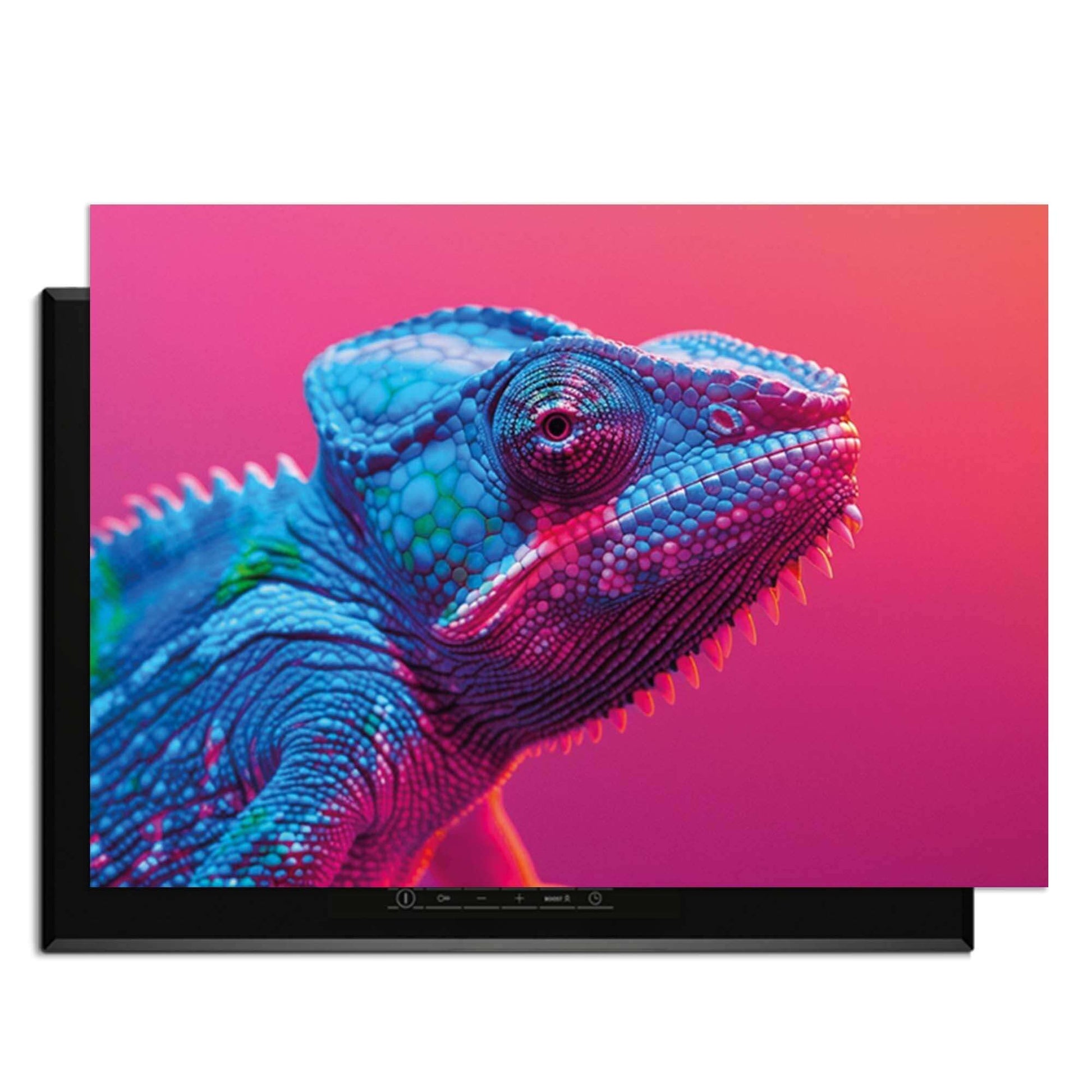Chroma Cameleon - Herdabdeckplatte mit Chamäleon im Neon-Stil für eine bunte Küche.