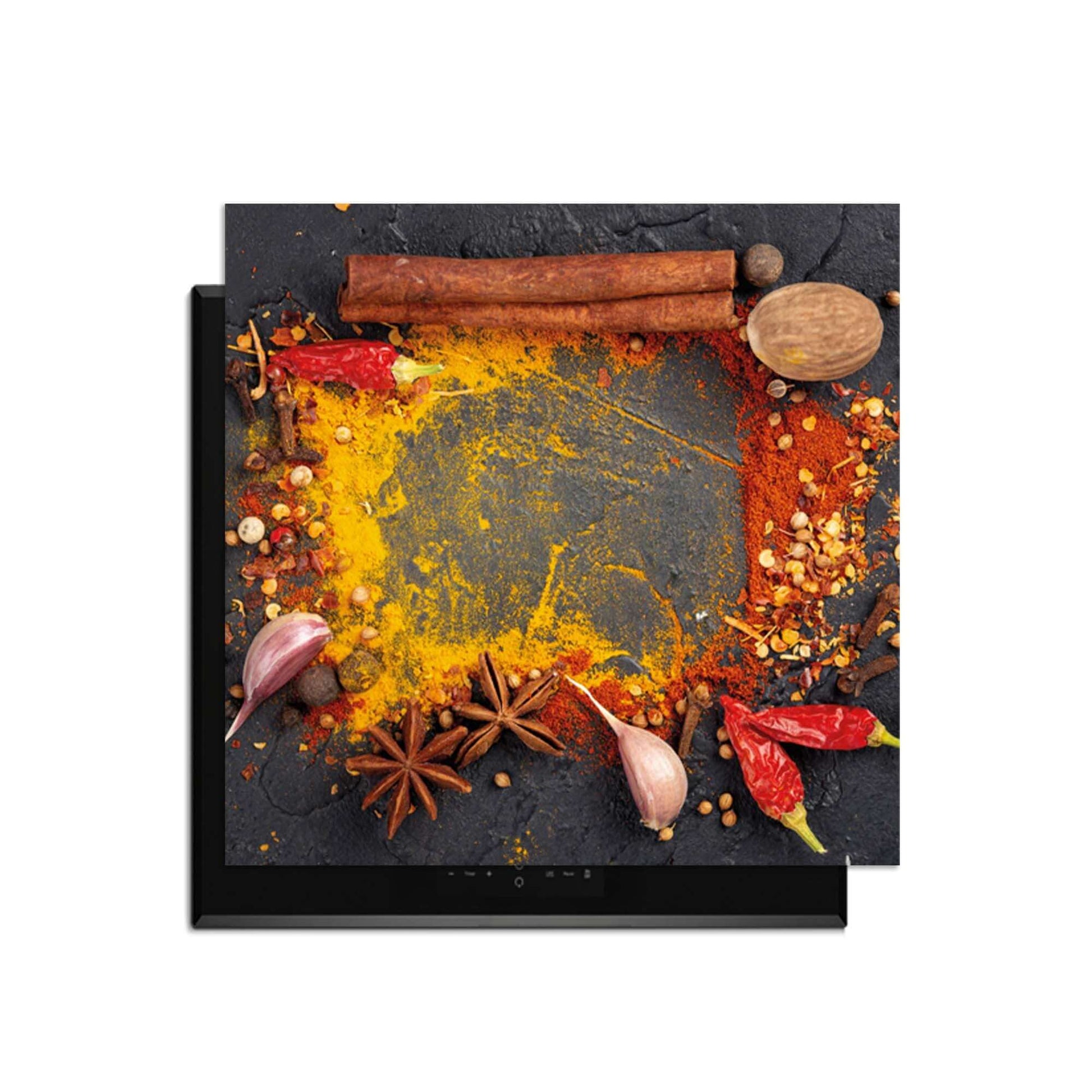 Eastern Spice Mix - Herdabdeckplatte mit bunten Gewürzen auf dem Induktionskochfeld.