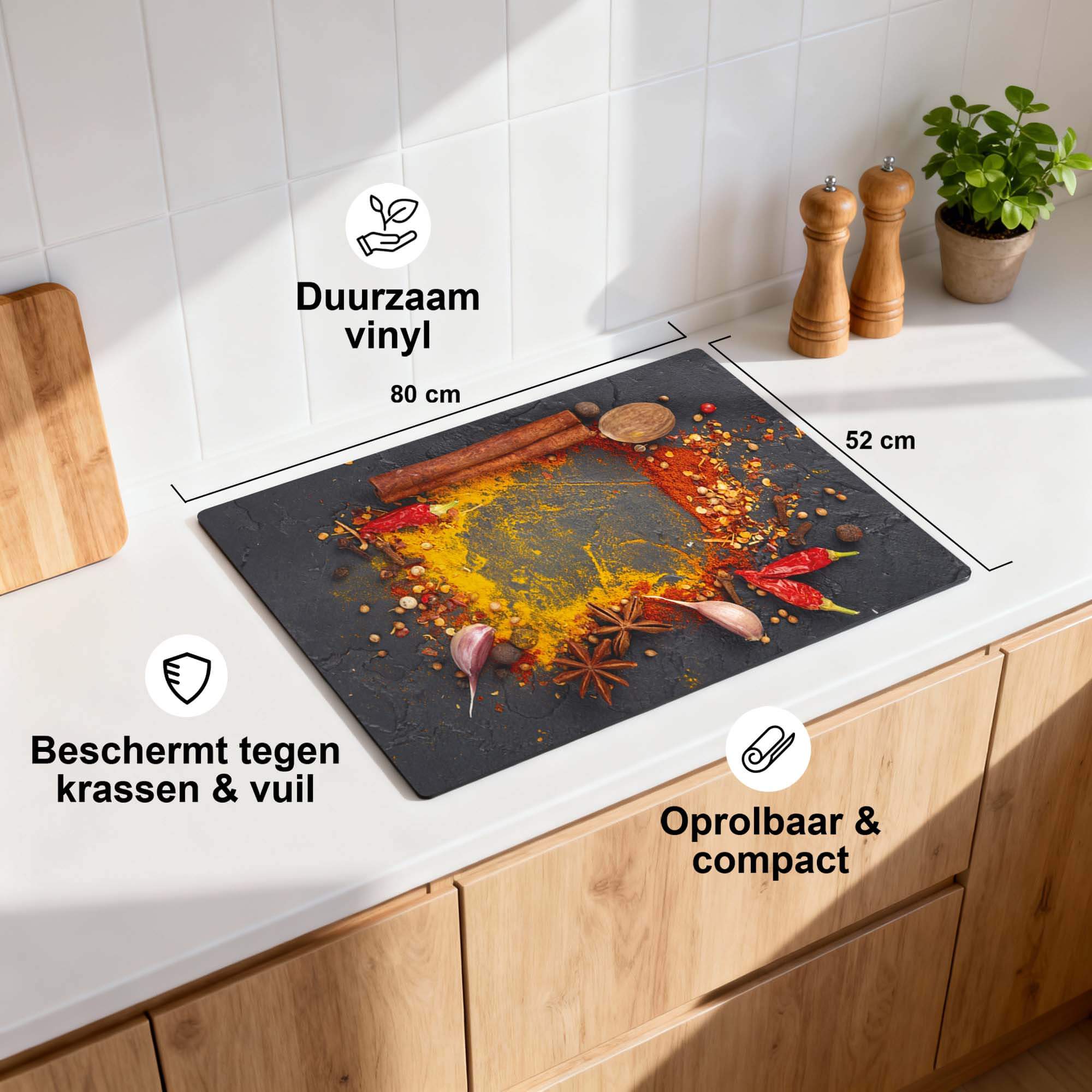 Eastern Spice Mix - Herdabdeckplatte mit bunten Gewürzen auf strapazierfähigem Vinyl-Kochfeld.