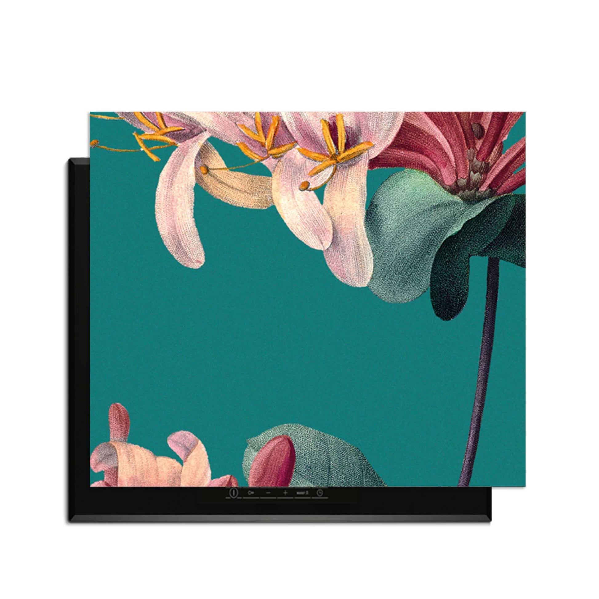 Botanical Elegance - Herdabdeckplatte mit floralem Vintage-Design für stilvollen Küchenschutz.