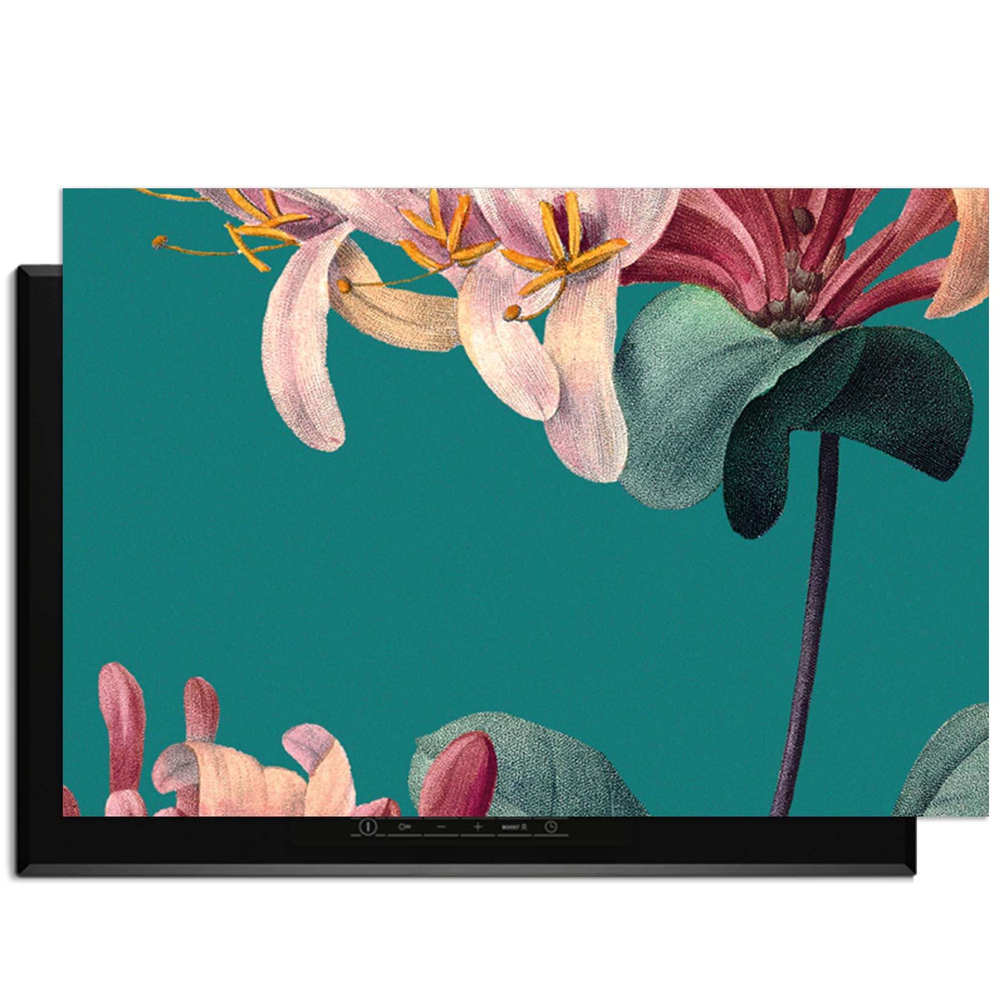 Botanical Elegance - Herdabdeckplatte mit Vintage-Blumenmuster auf grünem Hintergrund.