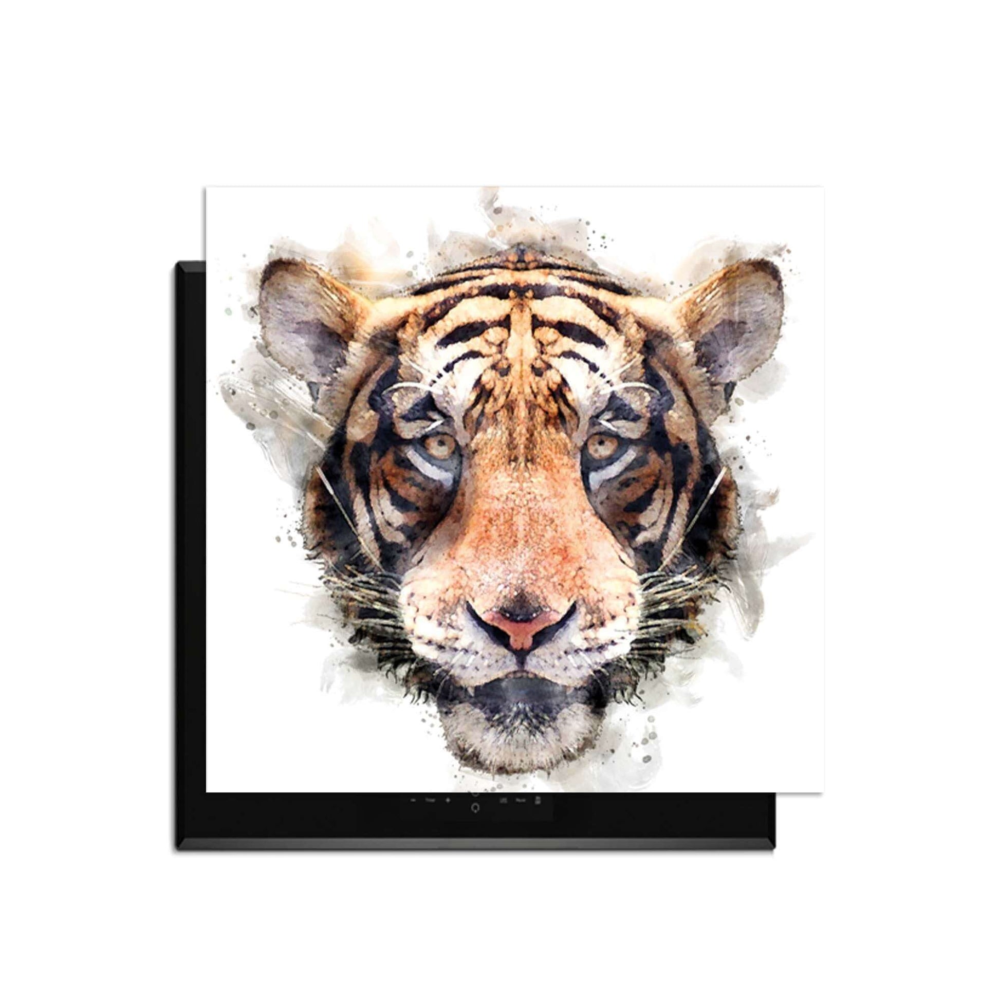 Majestic Tiger - Herdabdeckplatte mit Aquarellmalerei eines Tigerkopfes für eine elegante Küche.