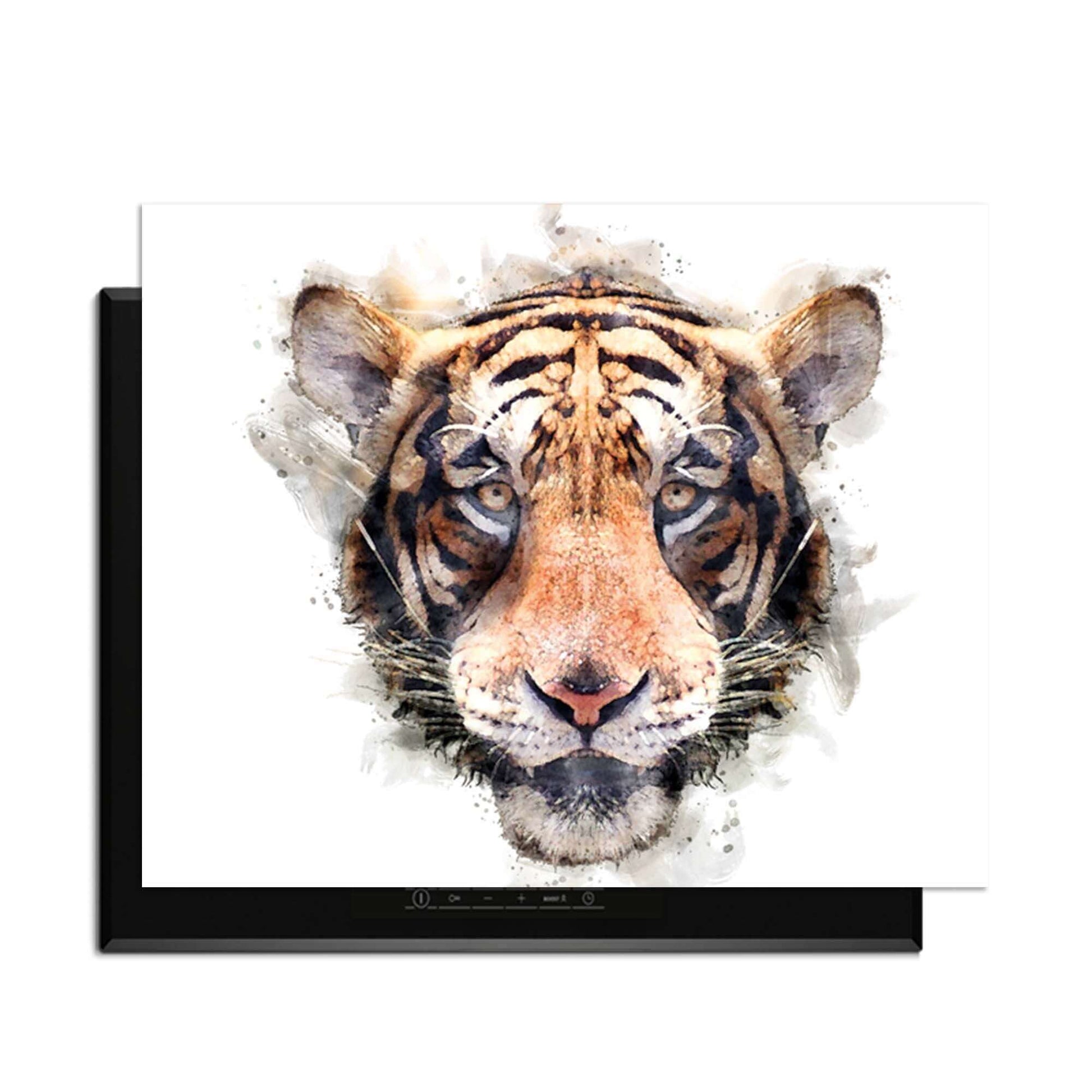 Majestic Tiger - Herdabdeckplatte mit Aquarellmalerei eines Tigerkopfes für einen kraftvollen Look in der Küche.
