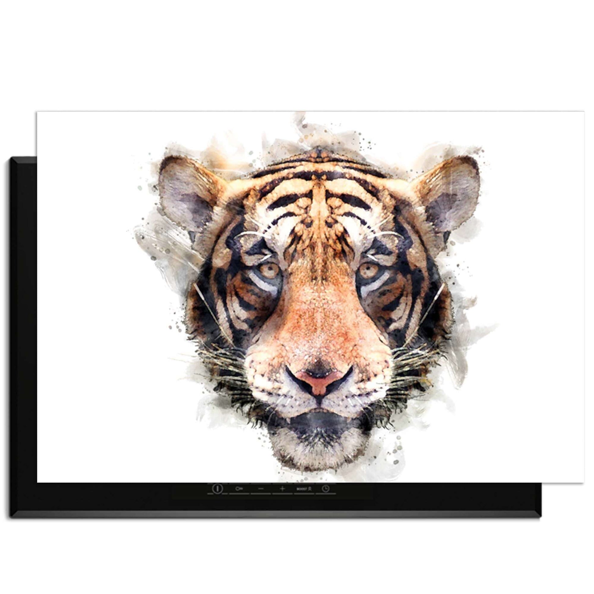 Majestic Tiger - Herdabdeckplatte mit aquarelliertem Tigerkopf, Stärke und Eleganz in der Küche.