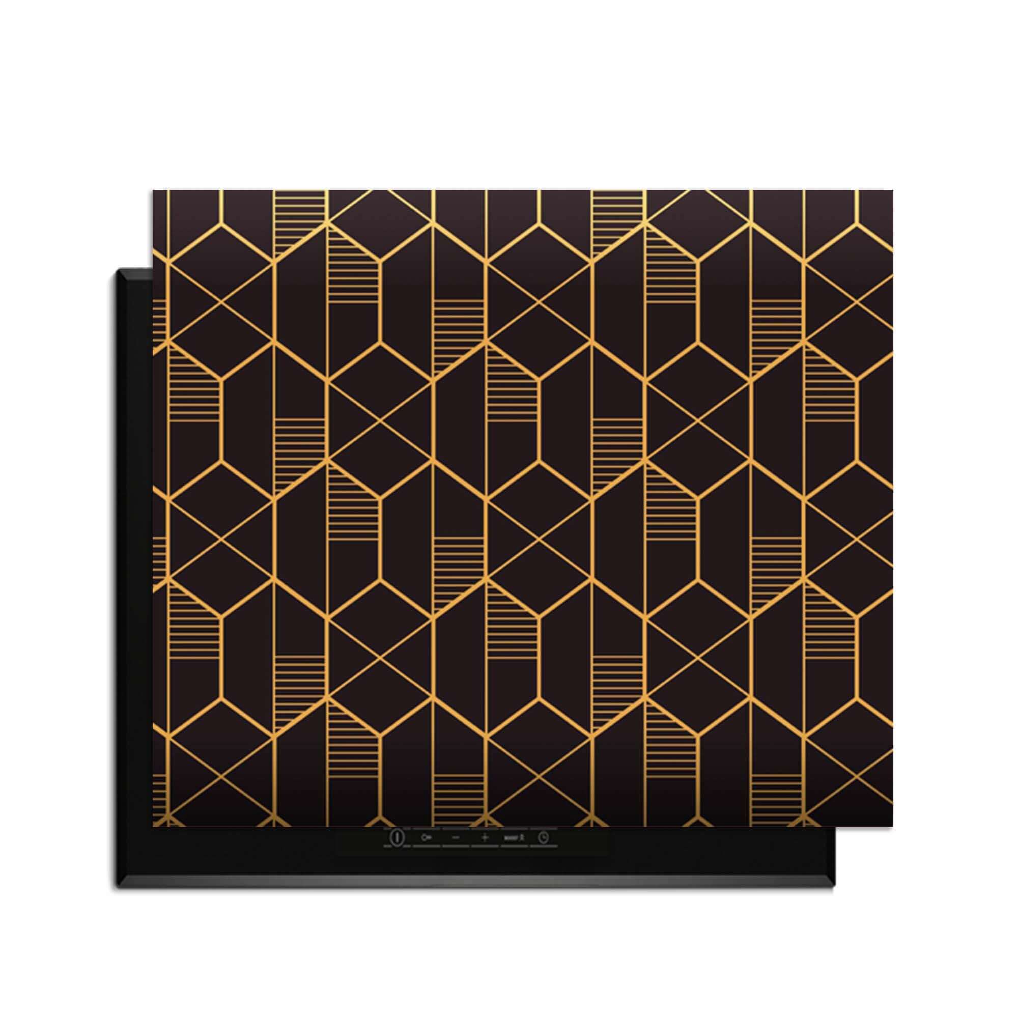 Goldenes Prisma - Herdabdeckplatte mit geometrischem Muster in Gold und Schwarz für ein luxuriöses Aussehen.