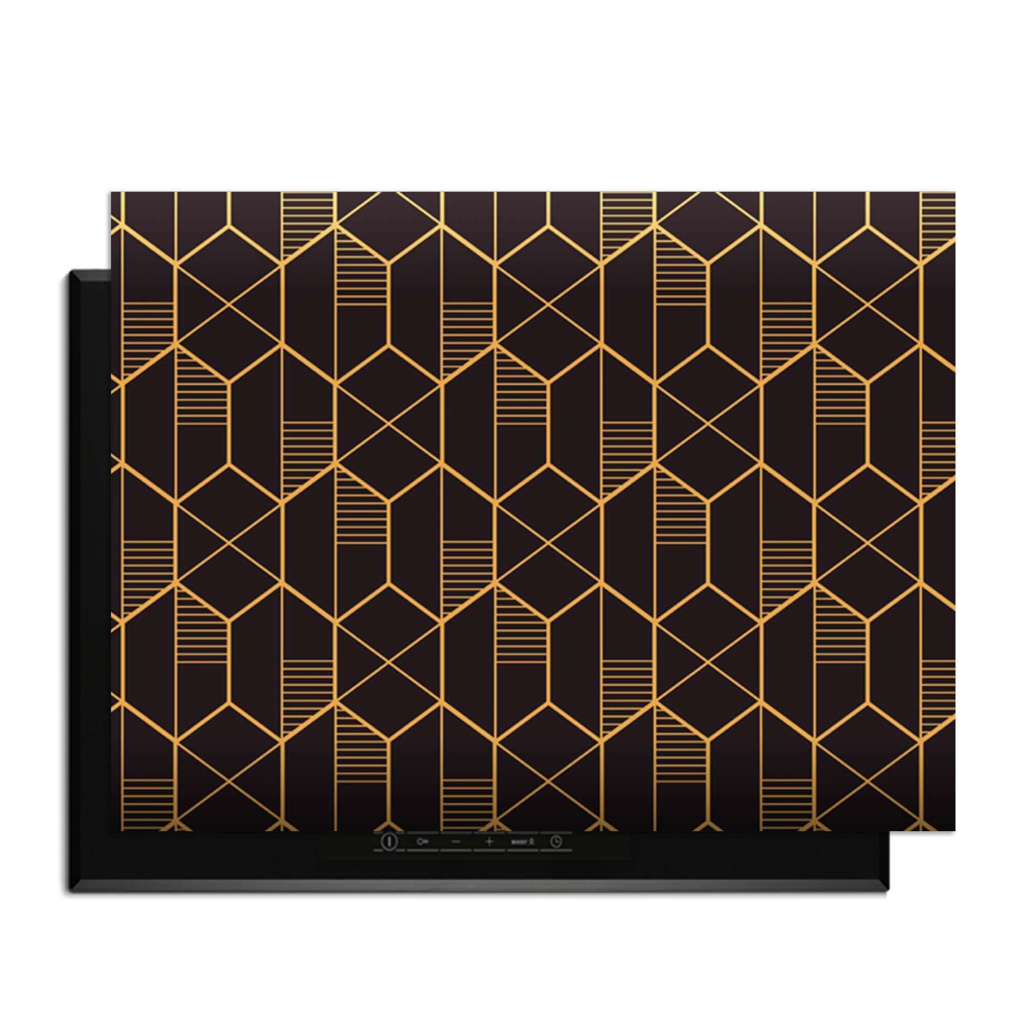 Goldenes Prisma - Herdabdeckplatte mit geometrischem Goldmuster auf Schwarz