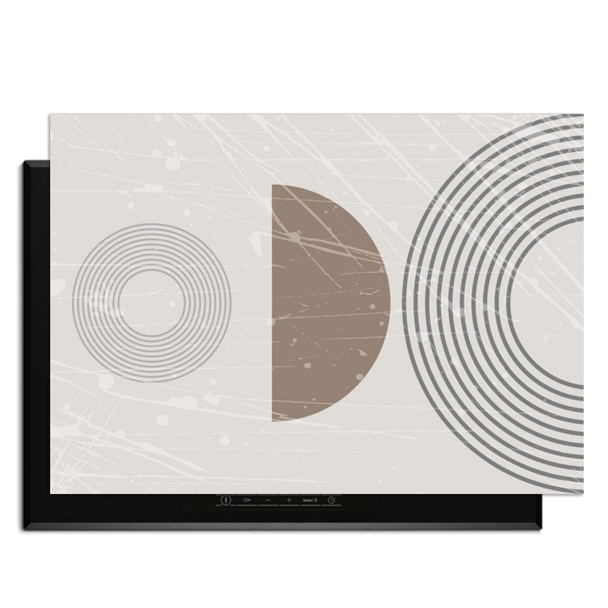 Minimal Waves - Japandi Herdabdeckplatte mit einem modernen, grafischen Design aus Kreisen und Halbkreisen.