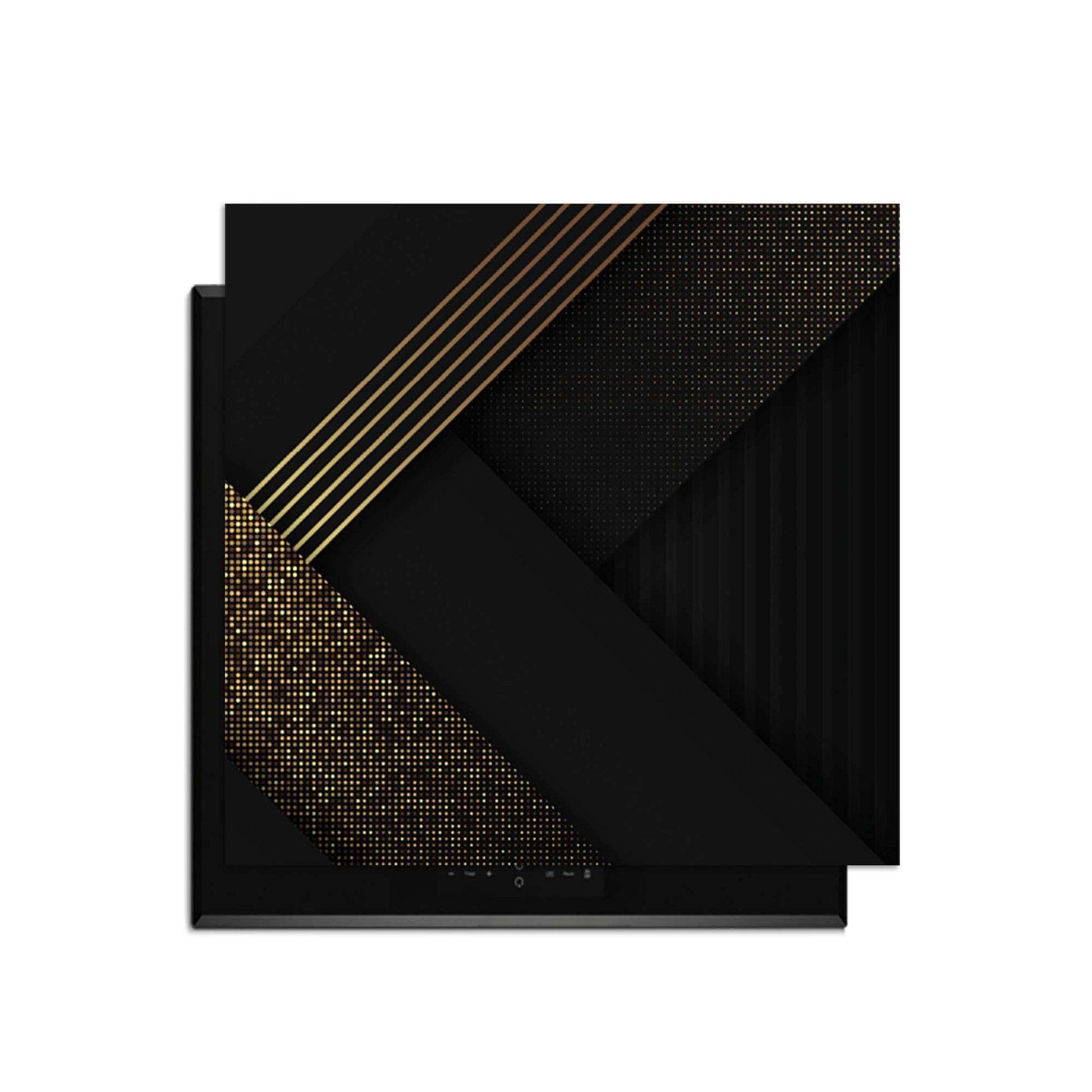 Golden Geometry - Herdabdeckplatte mit luxuriösem Design in goldener Geometrie auf tiefem Schwarz.