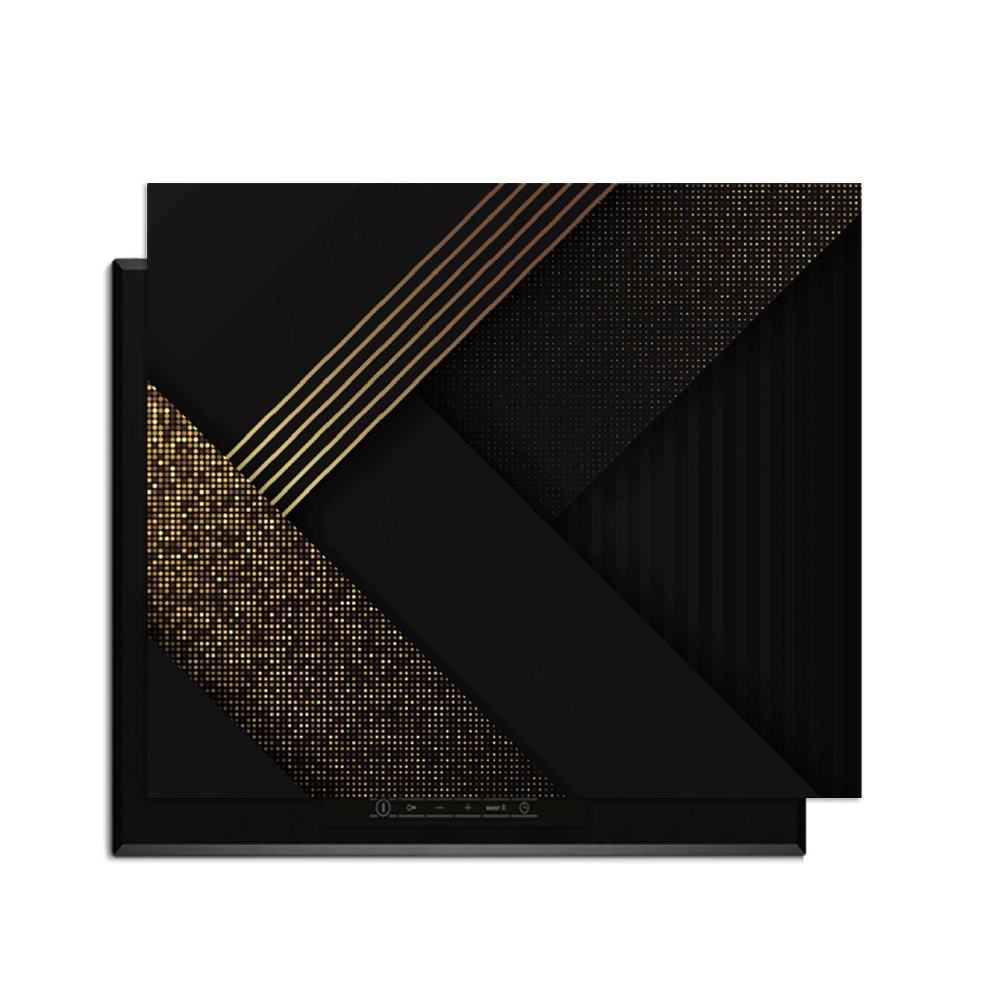 Golden Geometry - Herdabdeckplatte mit luxuriöser goldener Geometrie auf tiefschwarzem Design.