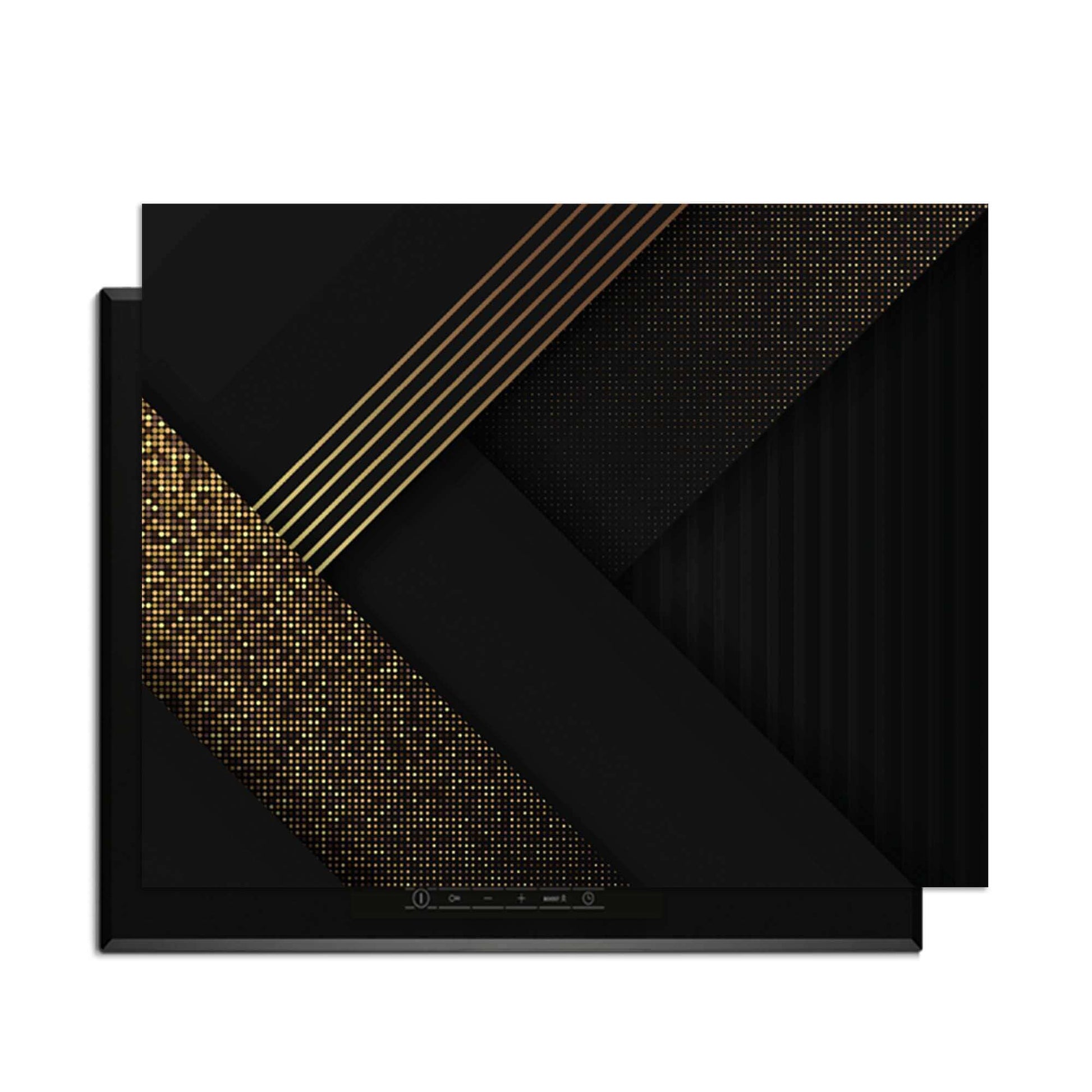 Goldene Geometrie - Herdabdeckplatte mit modernem Luxusdesign in Schwarz und goldener Geometrie.