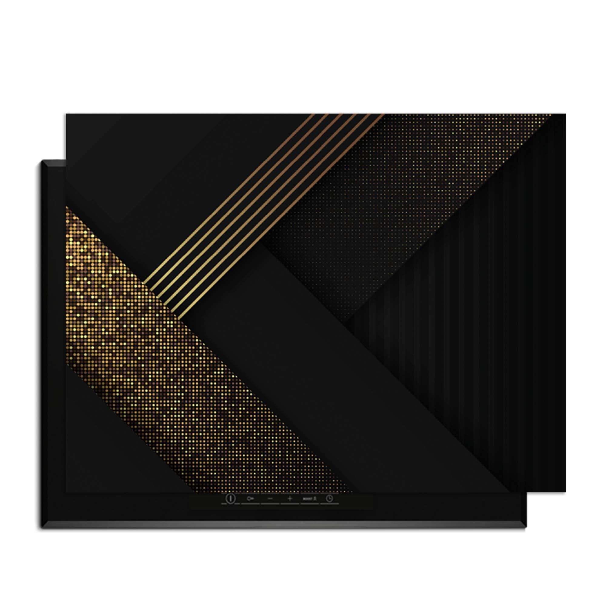 Golden Geometry - Herdabdeckplatte mit luxuriöser goldener Geometrie auf tiefschwarzem Design.