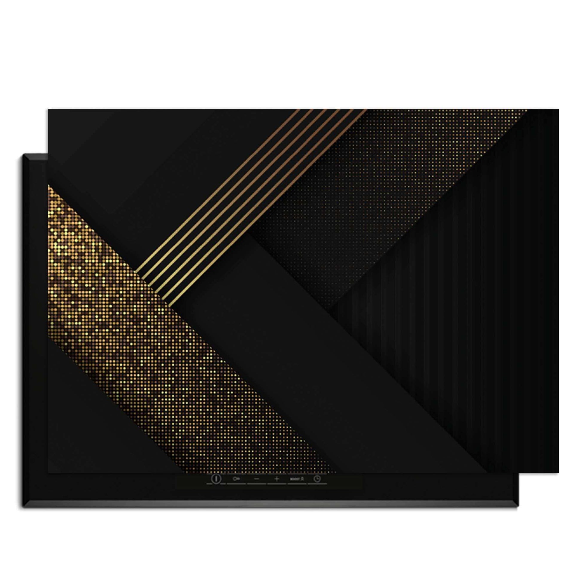 Golden Geometry - Herdabdeckplatte mit luxuriöser goldener Geometrie auf tiefschwarzem Design.