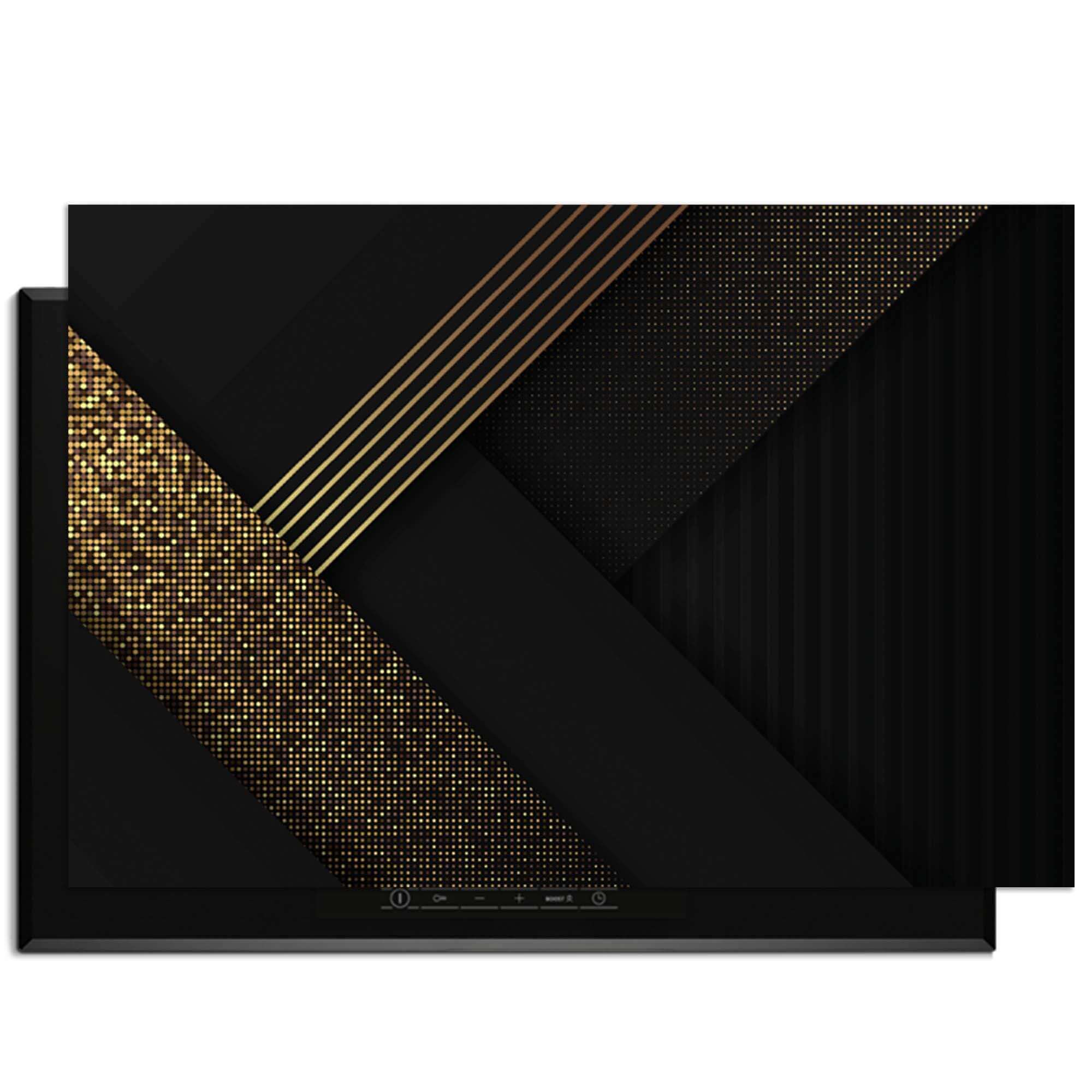 Golden Geometry - Herdabdeckplatte mit luxuriöser goldener Geometrie auf tiefschwarzem Design.