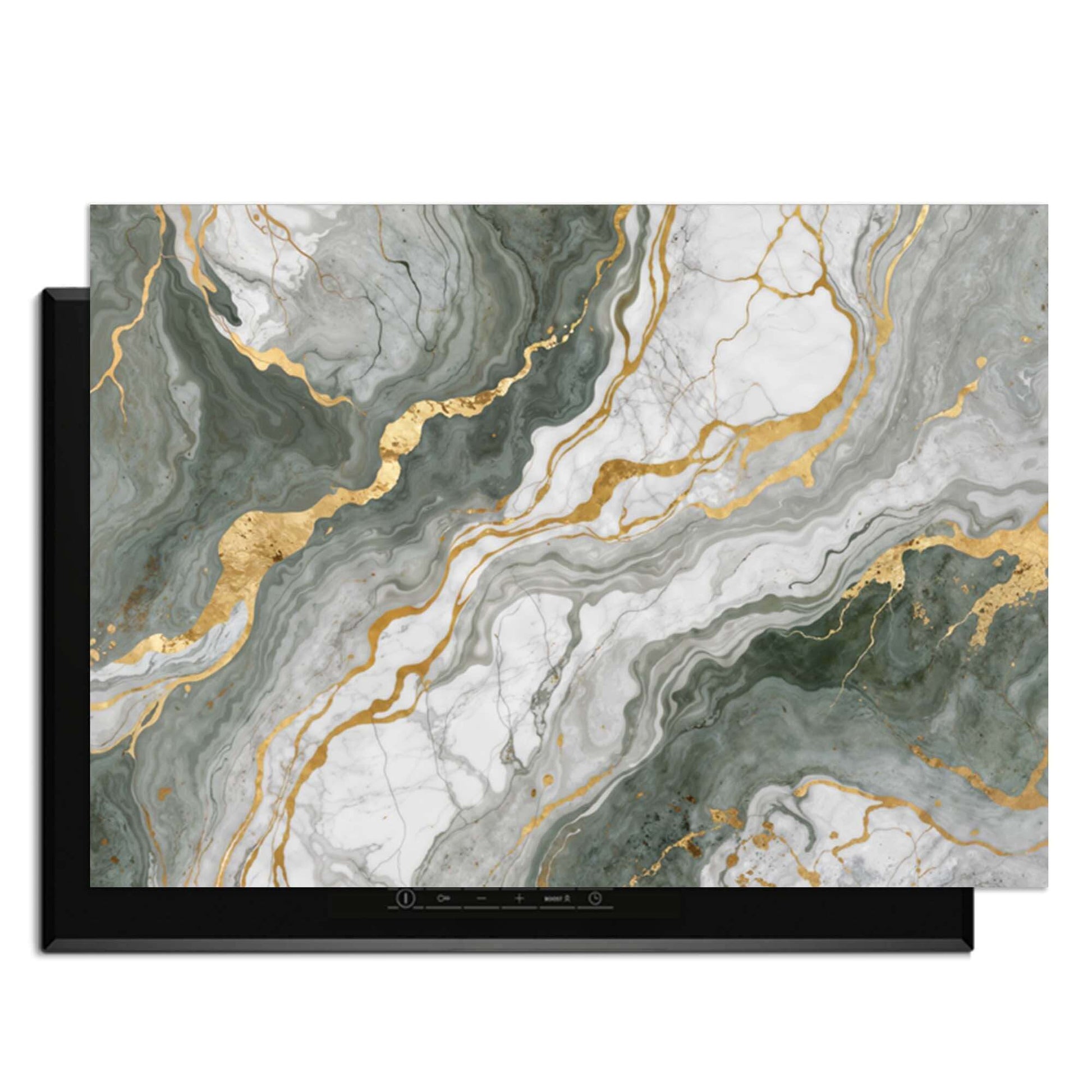 Luxuriöses Marmorgrün - Herdabdeckplatte mit elegantem grünen Marmor und goldenen Adern für Ihr Kochfeld.