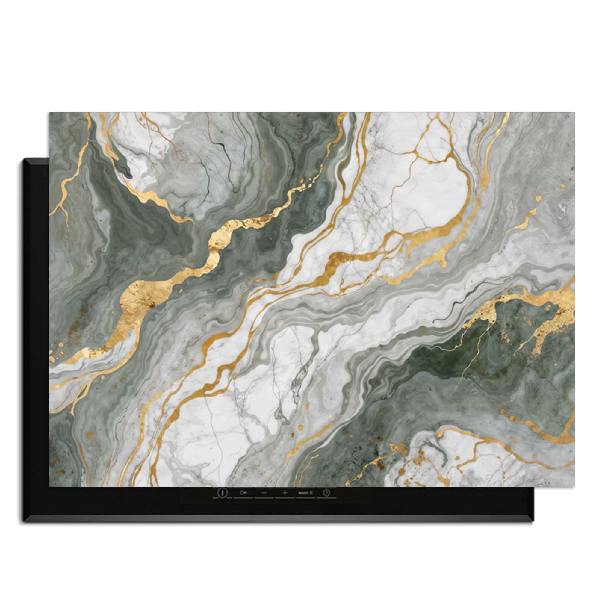 Luxuriöses Marmorgrün - Herdabdeckplatte mit elegantem grünen Marmor und goldenen Adern für Ihr Kochfeld.