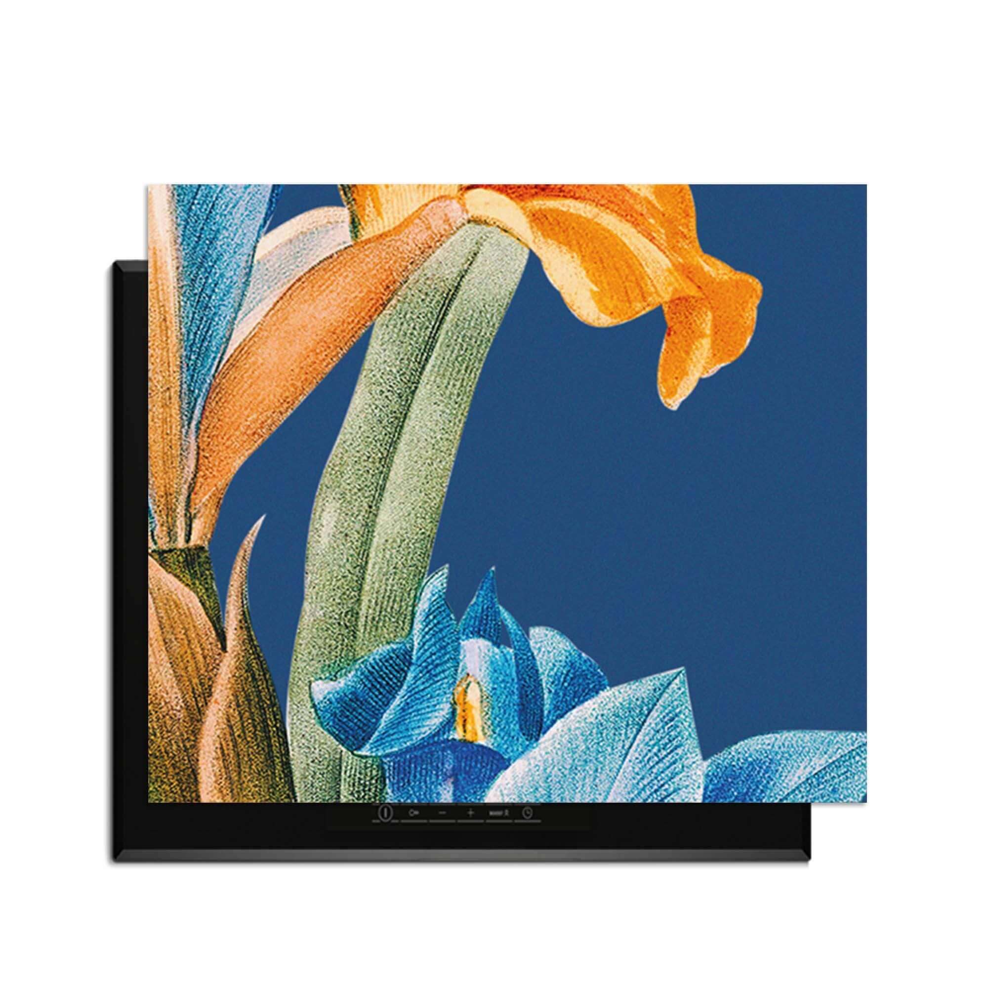 Iris Elegance - Herdabdeckplatte mit farbenfrohem Blumendruck im Vintage-Stil für einen kunstvollen Küchenlook.