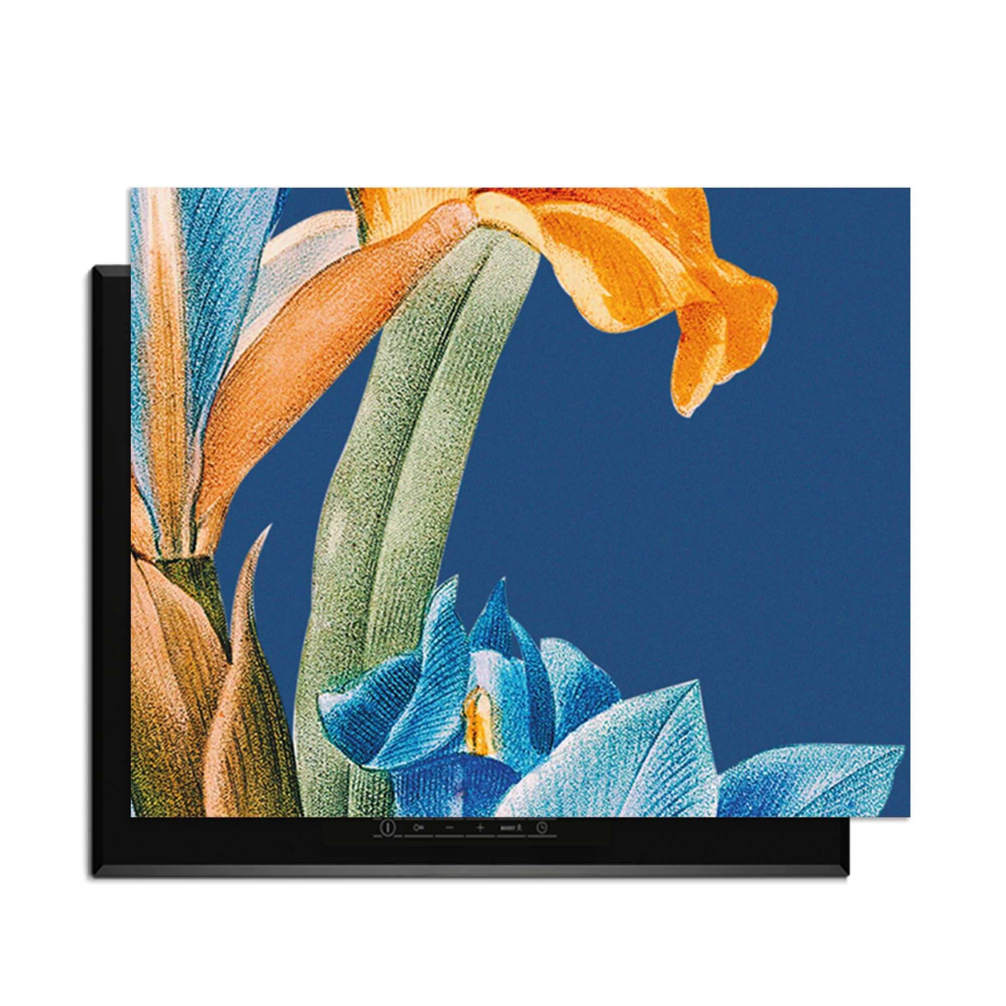 Iris Elegance - Herdabdeckplatte mit farbenfrohem Vintage-Blumenprint für einen künstlerischen Look.
