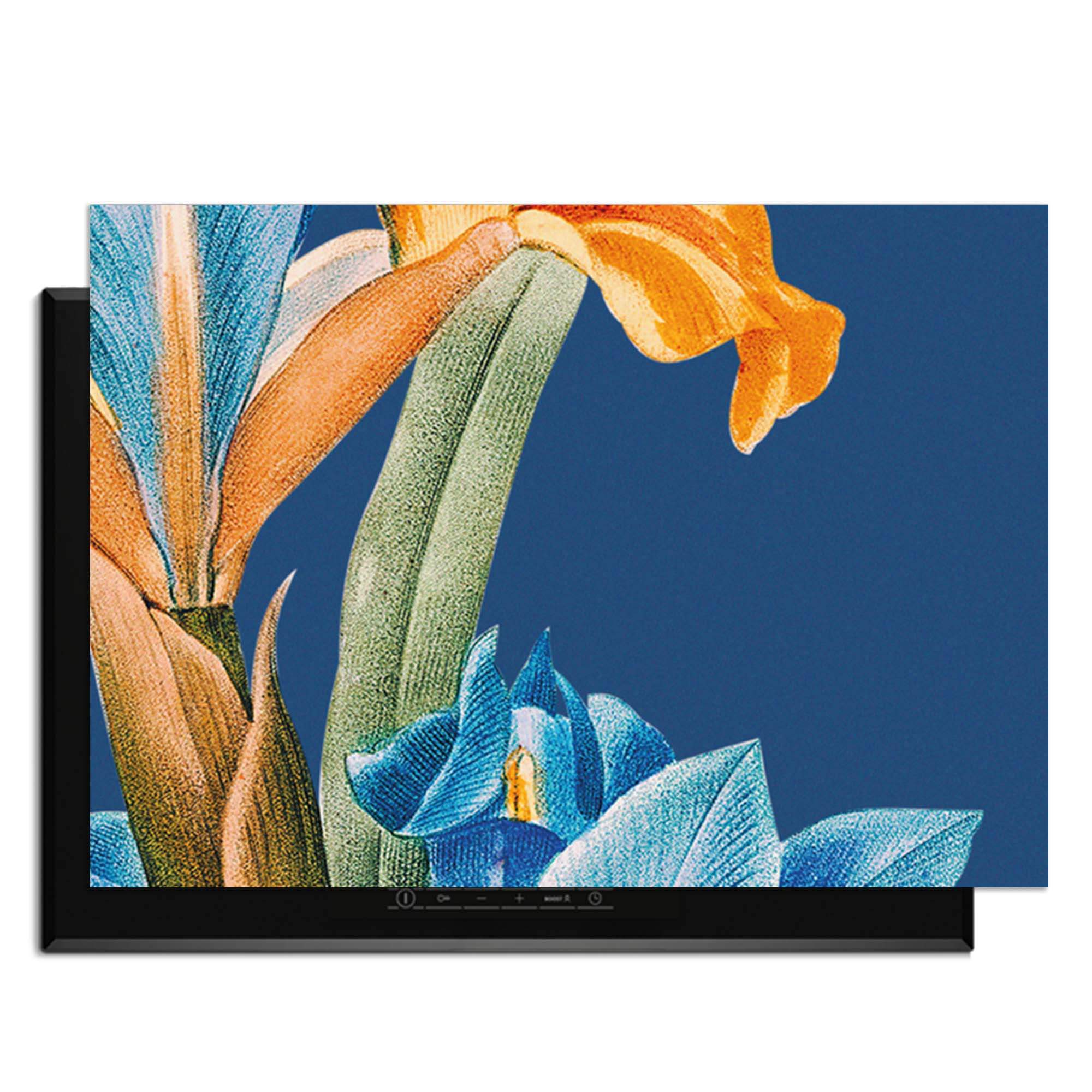 Iris Elegance - Herdabdeckplatte mit farbenfrohem Blumendruck im Vintage-Stil für einen kunstvollen Küchenlook.