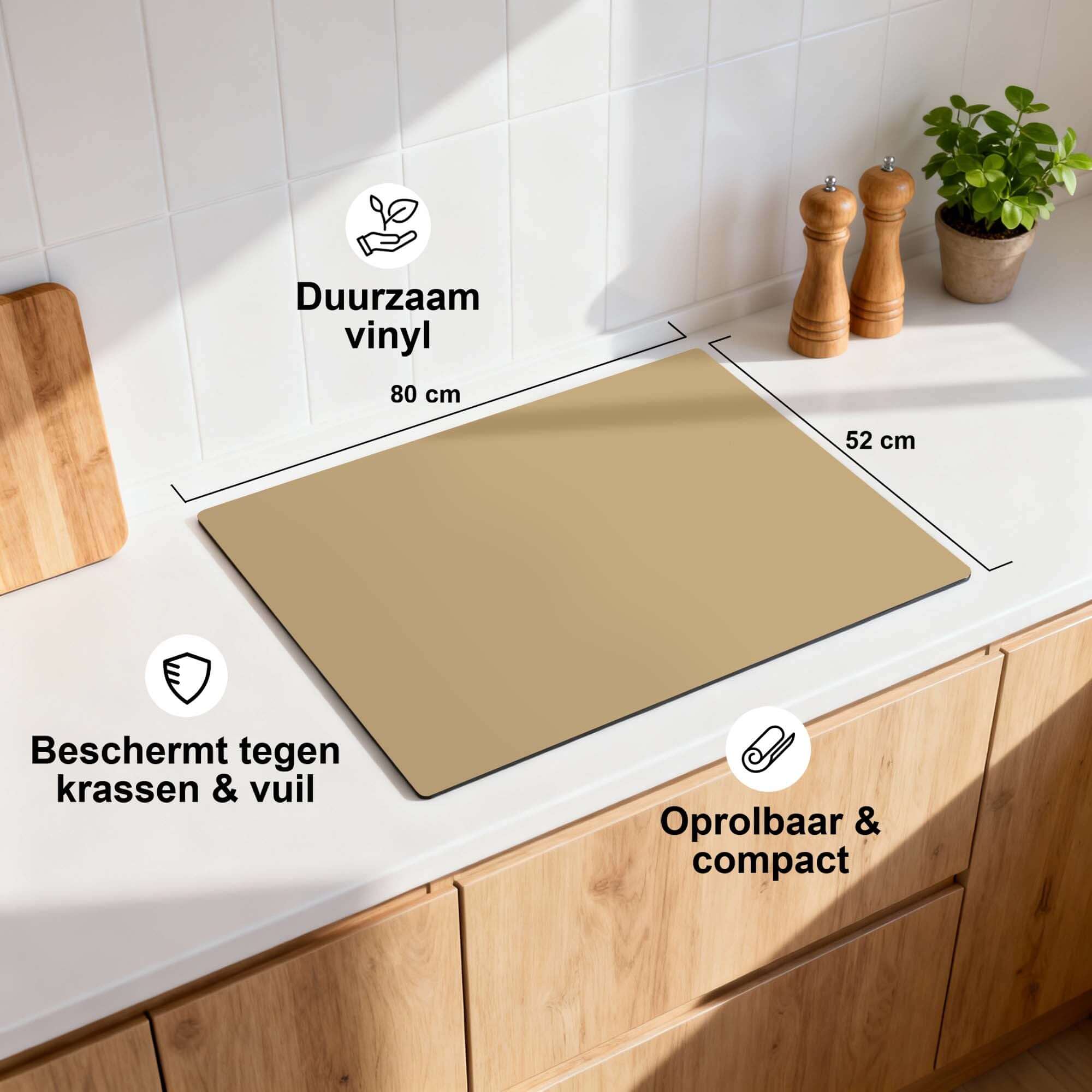 Champagne Glow - Herdabdeckplatte auf einer Küchenarbeitsplatte, schützt vor Kratzern und Schmutz mit langlebigem Vinyl.