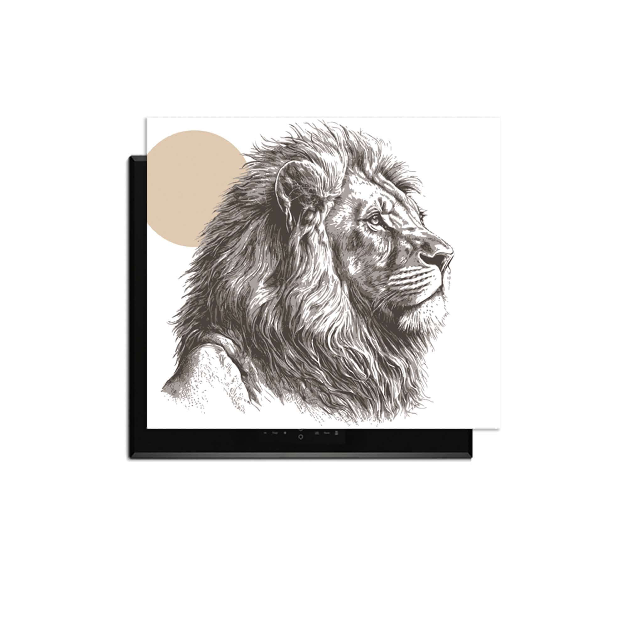 Majestic Lion - Herdabdeckplatte mit künstlerischen Linien und sanften Farben für eine stilvolle Küche.