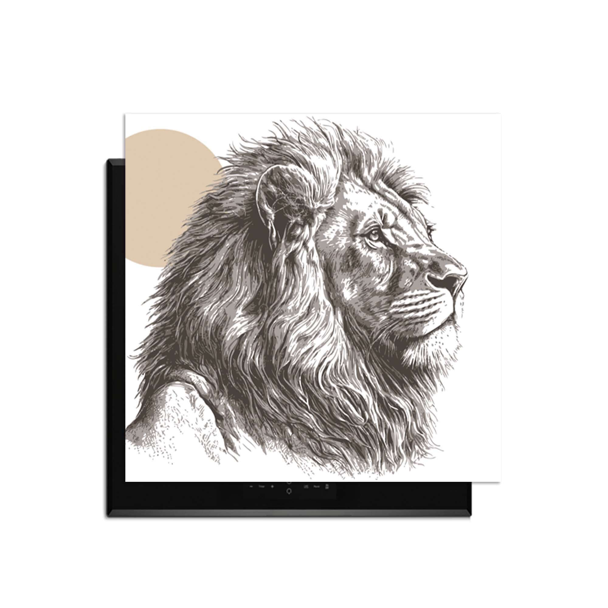 Majestic Lion - Herdabdeckplatte mit kunstvollem Bild eines Löwen und stilvollen Farben.