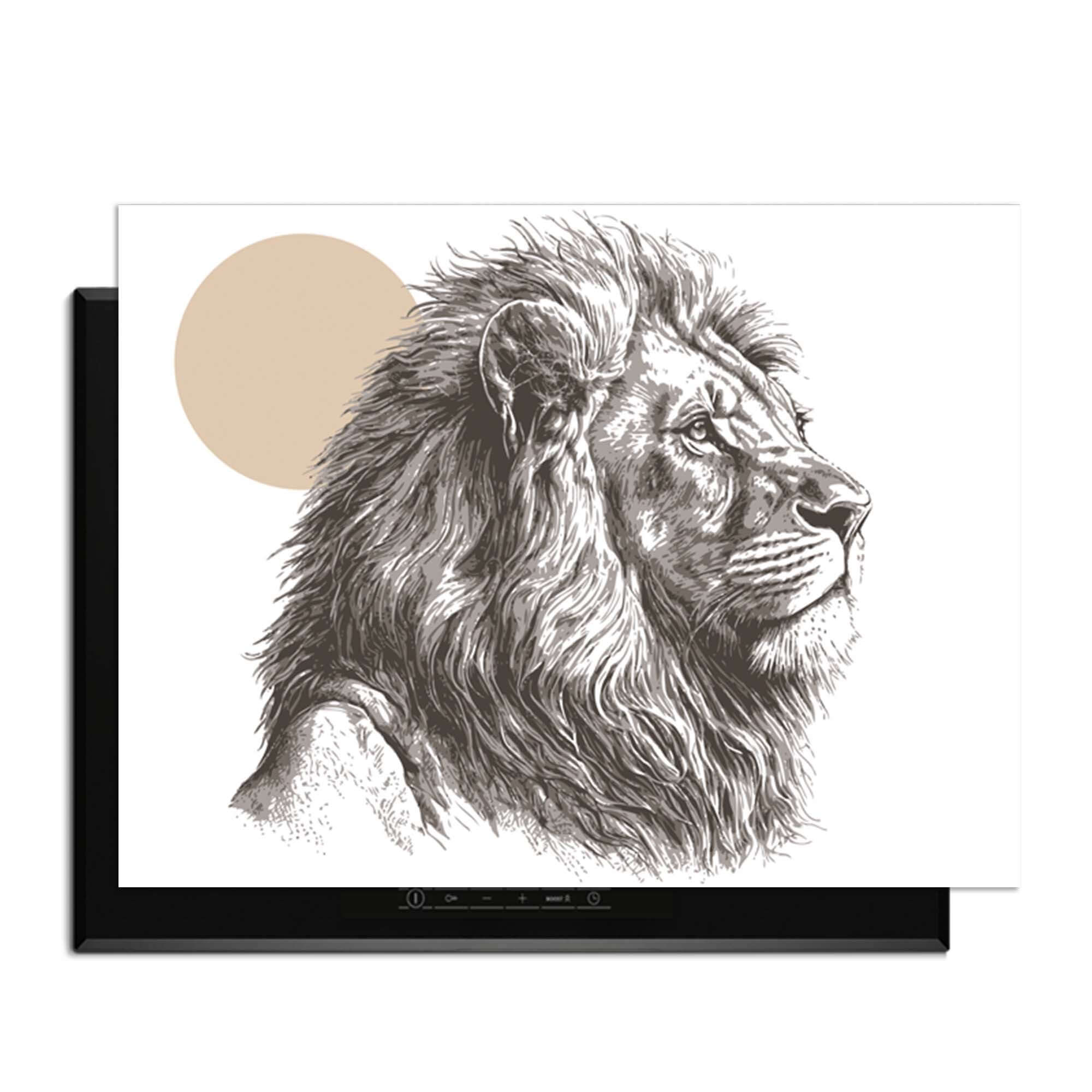 Majestic Lion - Herdabdeckplatte mit künstlerischen Linien und sanften Farben für eine stilvolle Küche.