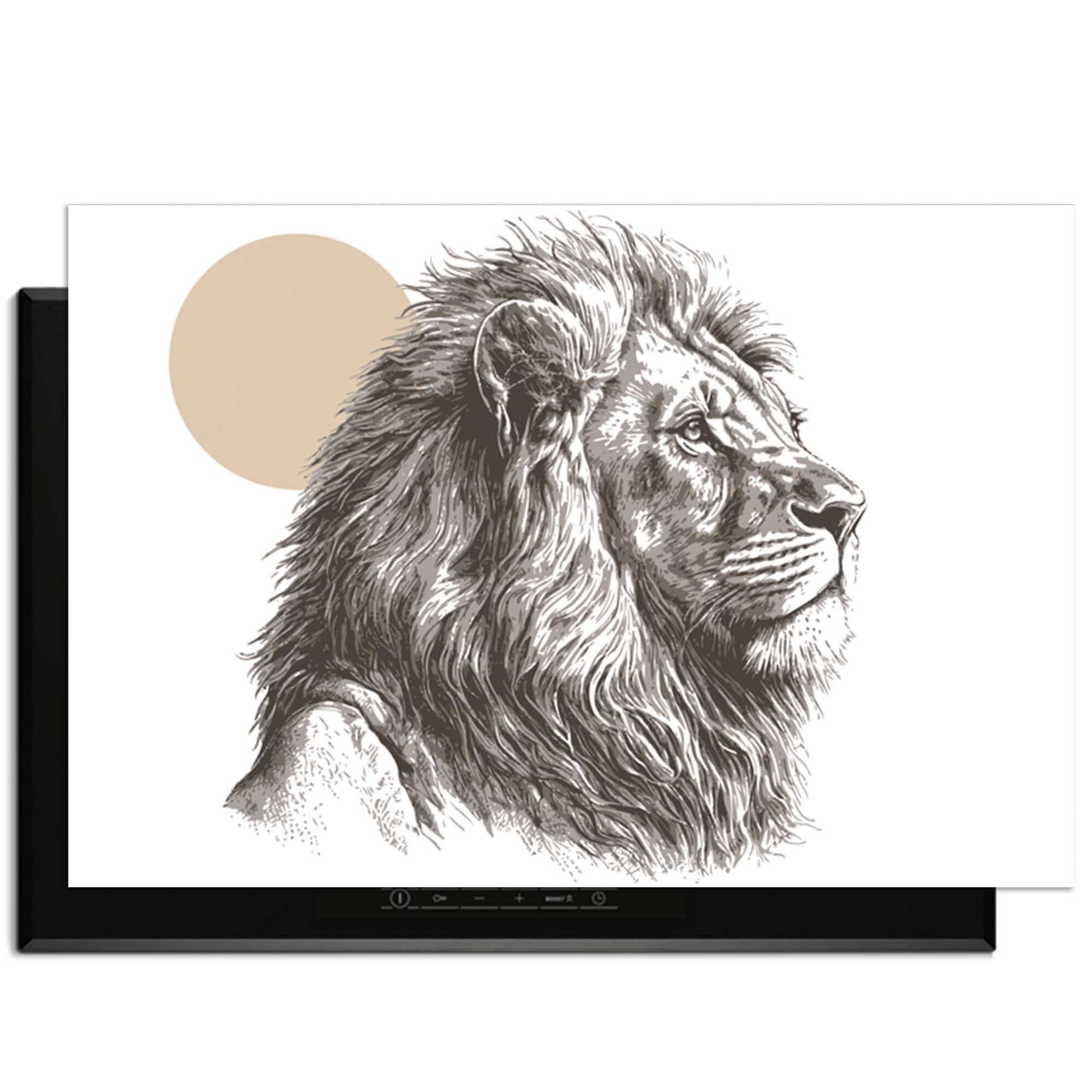 Majestic Lion - Herdabdeckplatte mit künstlerischem Löwenmotiv und sanften Farben für eine stilvolle Küche.