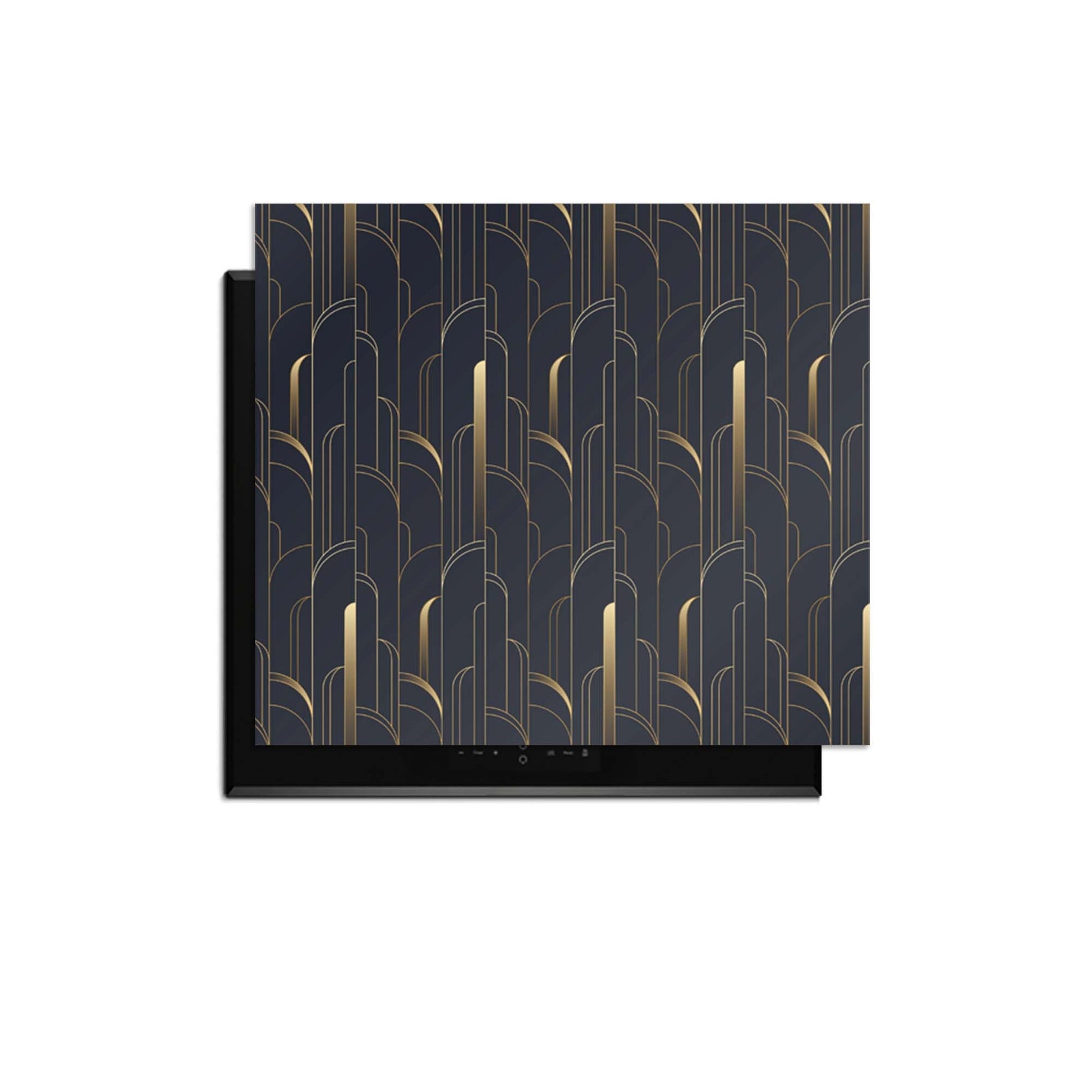 Art Deco Lines - Herdabdeckplatte mit geometrischem Muster in Goldtönen für die Luxusküche.