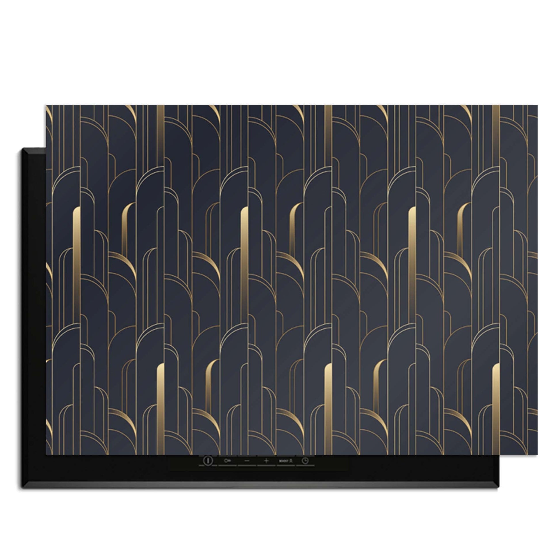 Art Deco Lines - Herdabdeckplatte mit geometrischem Muster in Goldtönen und modernem Look.