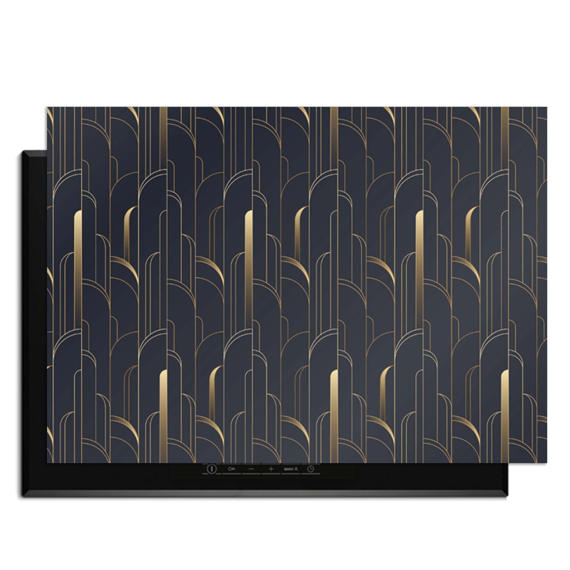 Art Deco Lines - Herdabdeckplatte mit geometrischem Muster in Goldtönen und modernem Look.