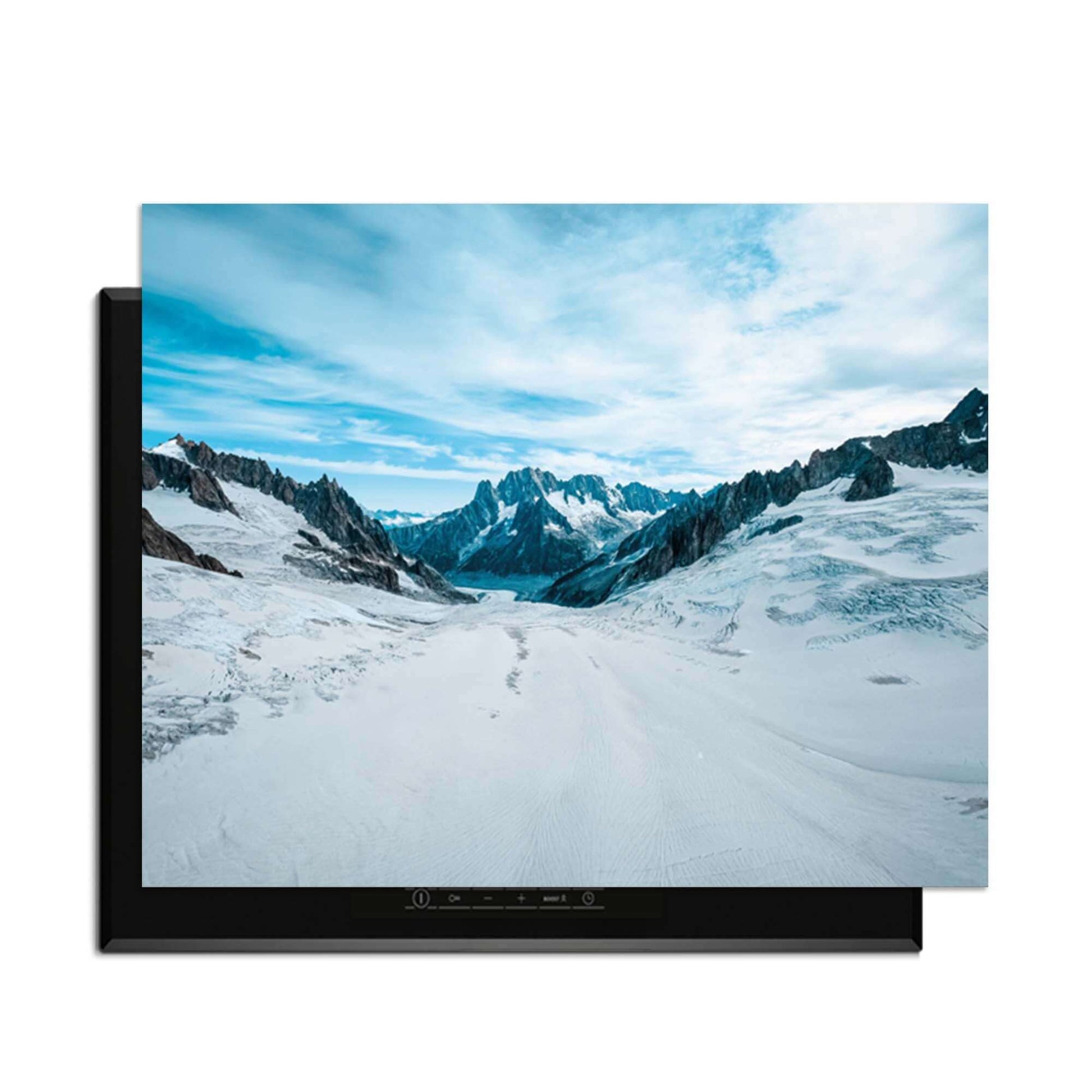 Frozen Peaks - Herdabdeckplatte mit atemberaubenden Ansichten von schneebedeckten Berggipfeln.