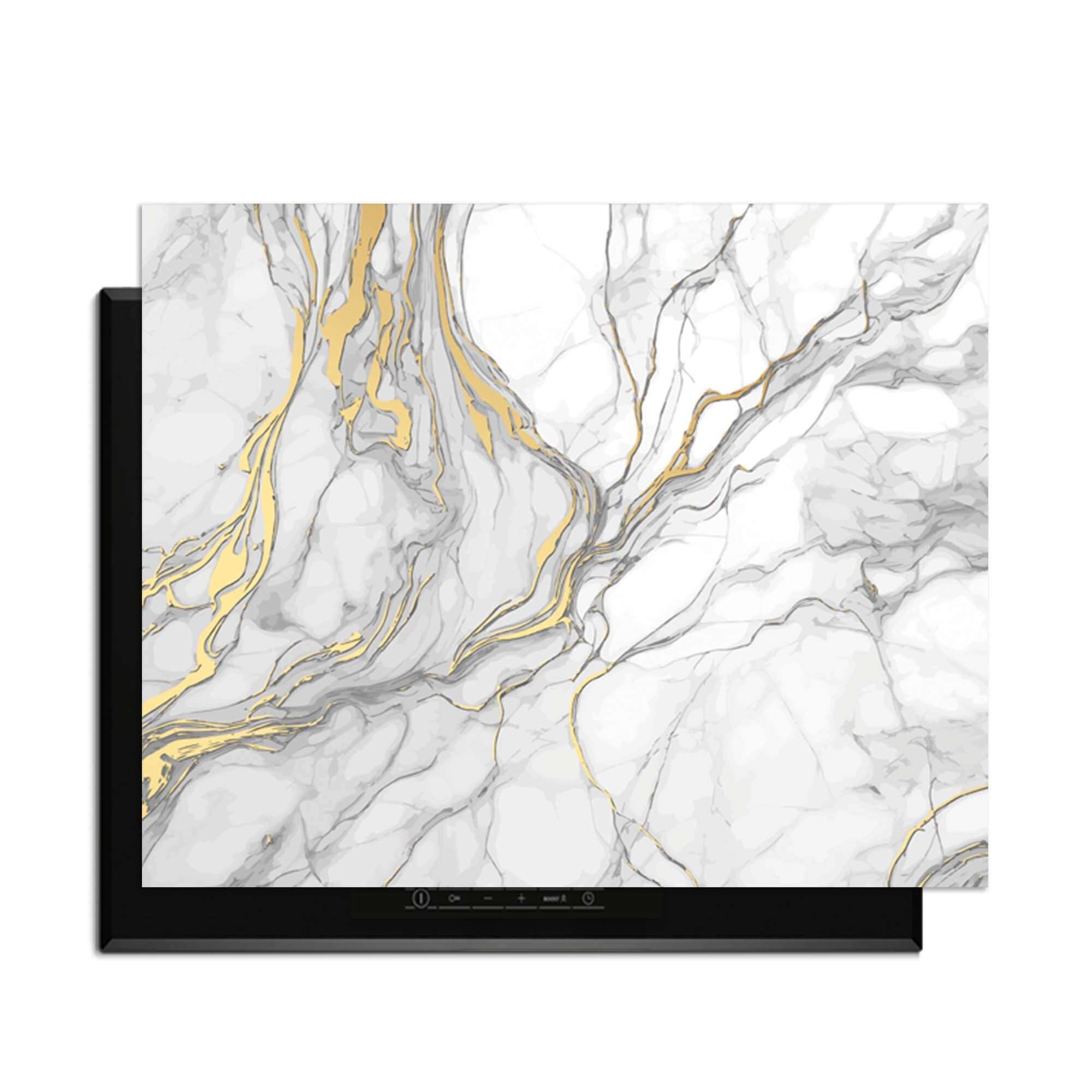 Eleganter Goldmarmor - Herdabdeckplatte mit luxuriösem Marmor-Design und goldenen Akzenten für Ihre Küche.