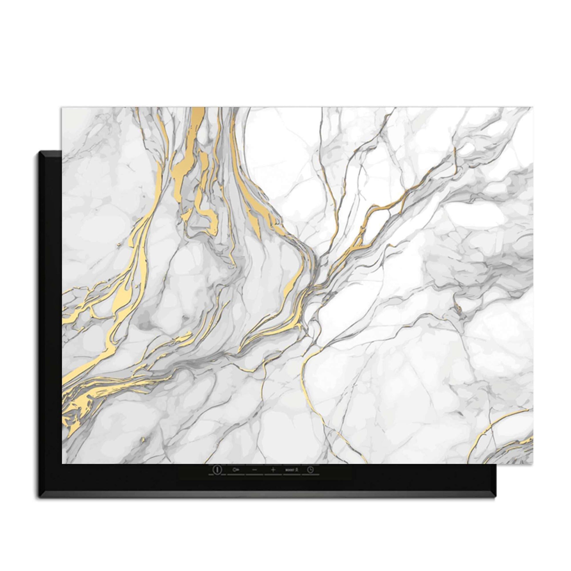 Eleganter Goldmarmor - Herdabdeckplatte mit luxuriösem Marmor-Design und goldenen Akzenten für Ihr Kochfeld.