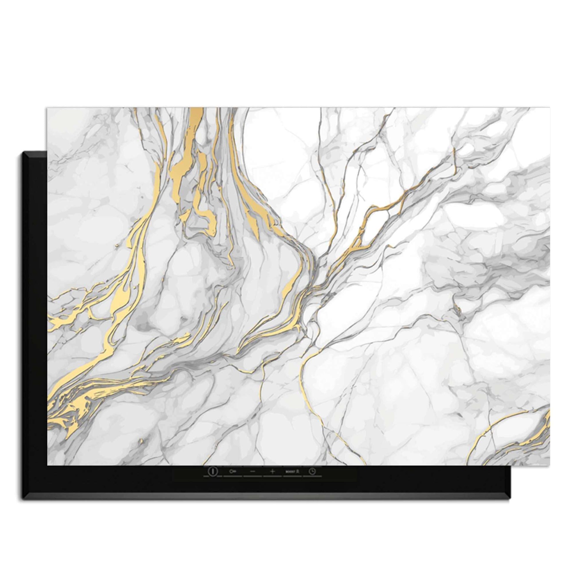 Eleganter Goldmarmor - Herdabdeckplatte mit luxuriösem Marmor-Design und goldenen Akzenten für Ihre Küche.