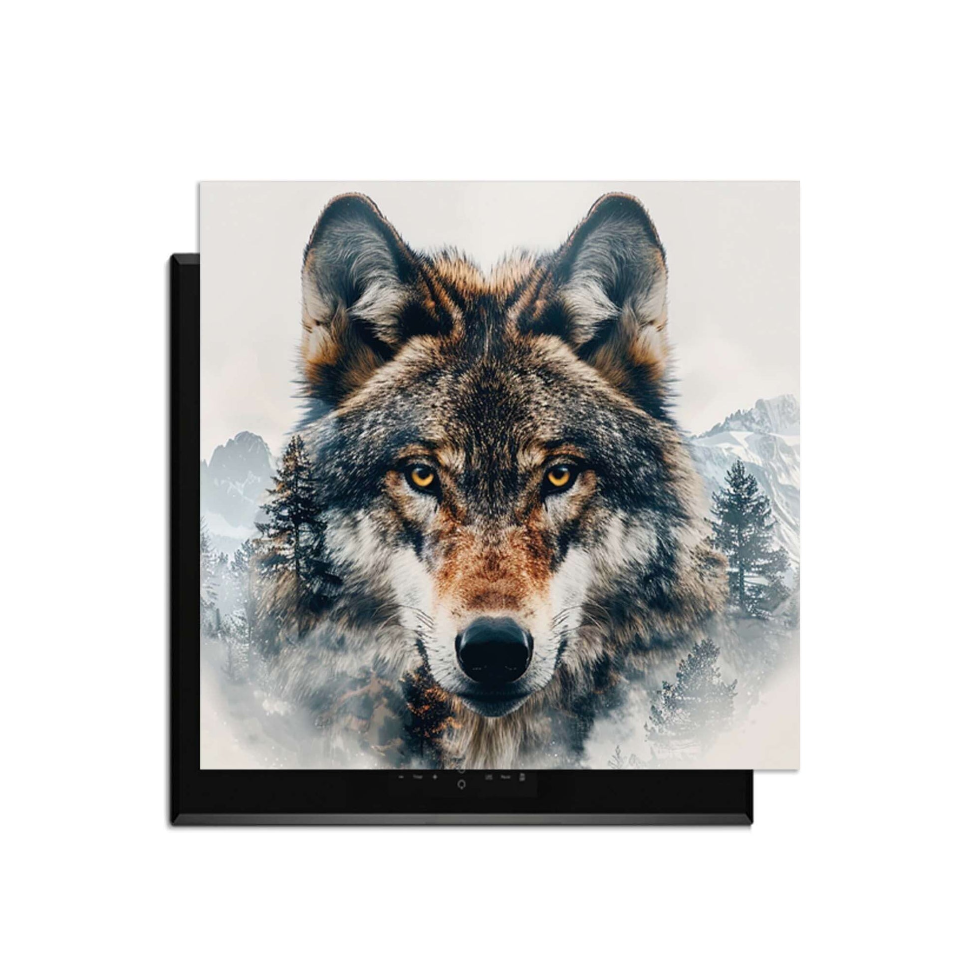 Majestic Wolf - Herdabdeckplatte mit Wolfsportrait und Naturdetails für Ihre Küche.