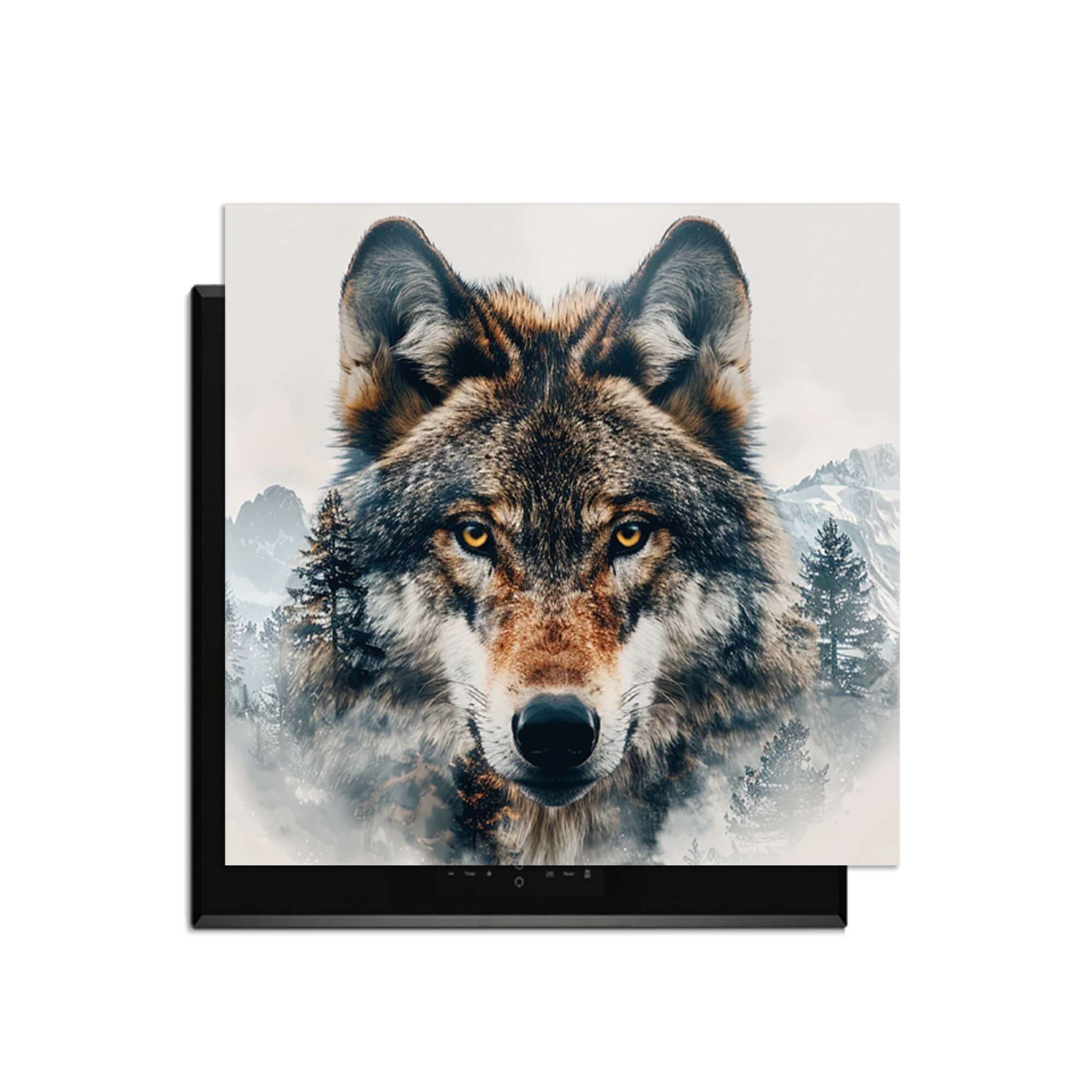 Majestic Wolf - Herdabdeckplatte mit Wolfsportrait und Naturdetails für Ihre Küche.
